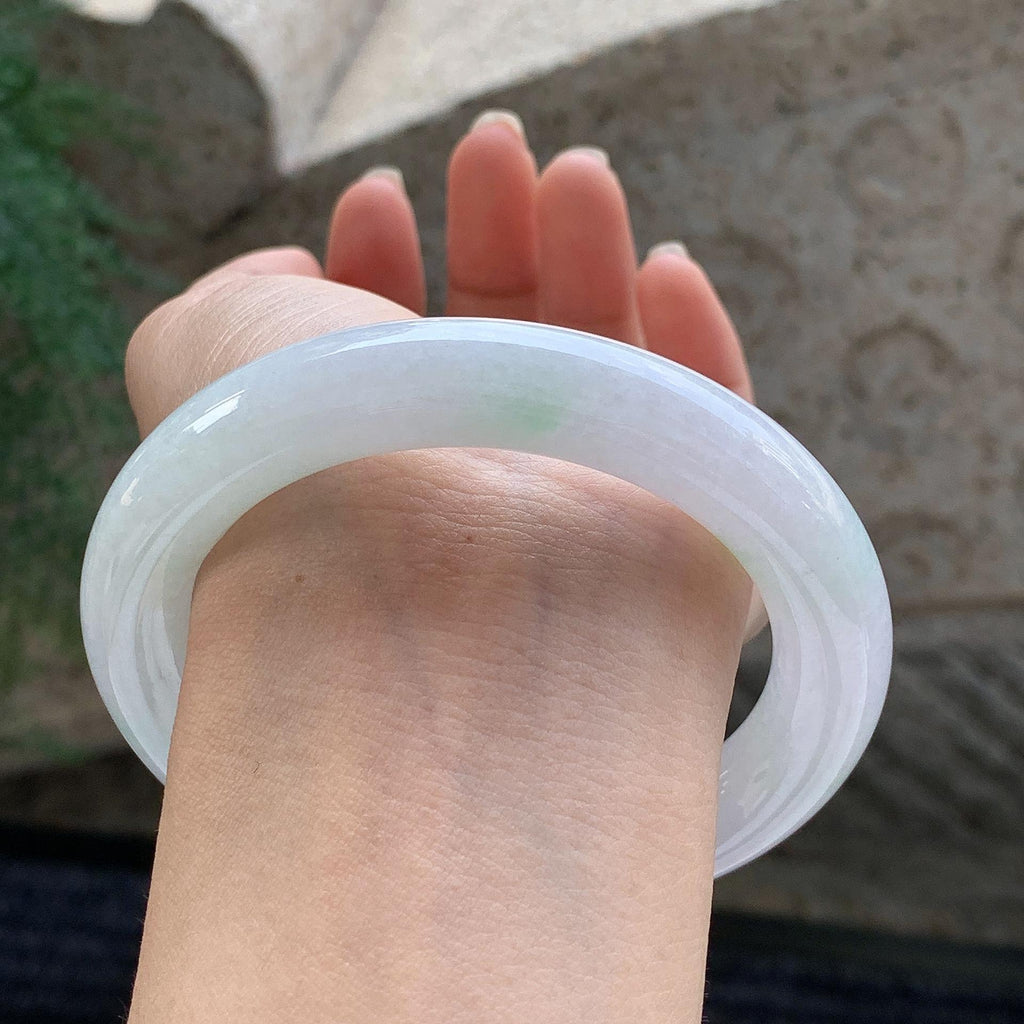 细糯种 飘绿圆条手镯 56.5圈 （yc699547）