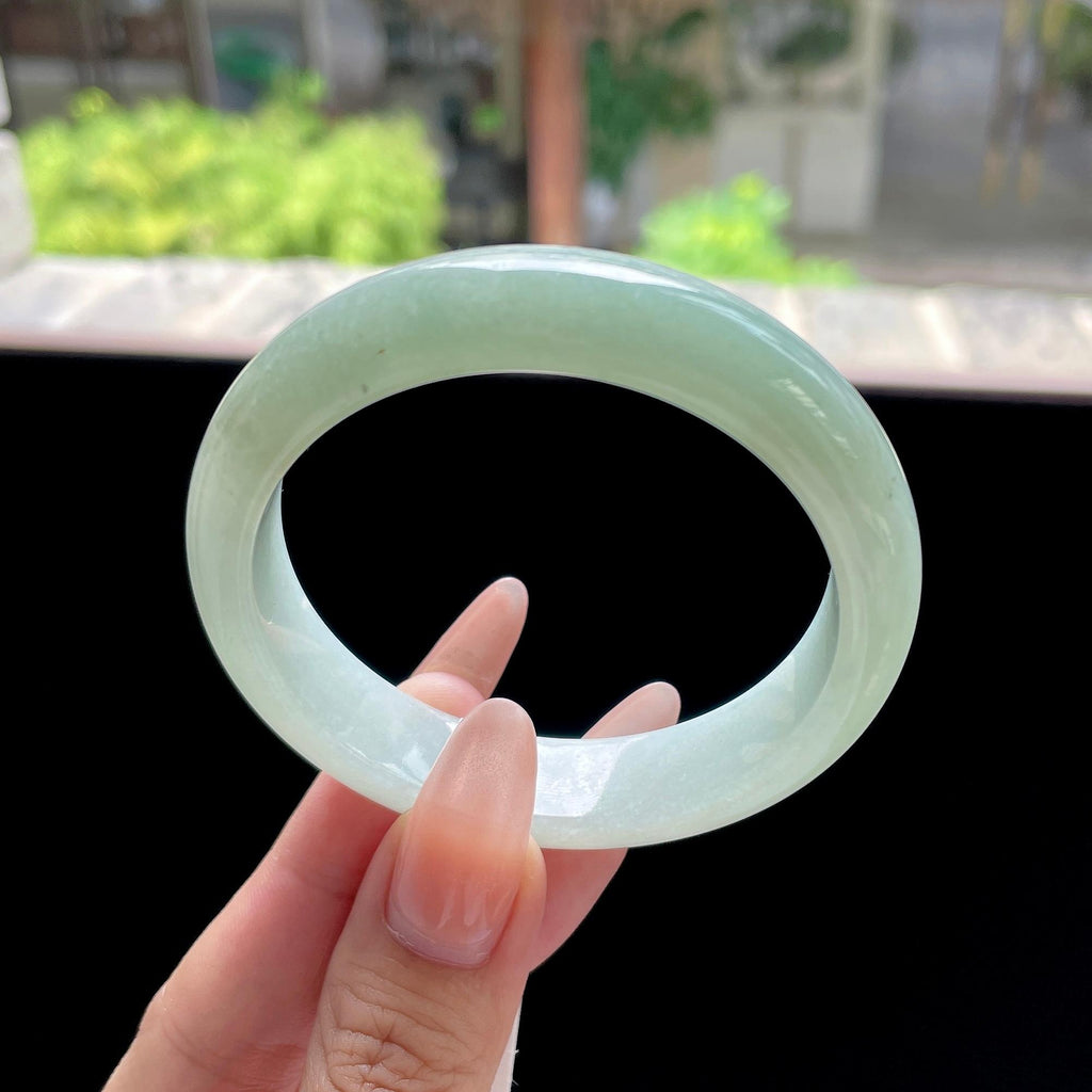 细糯种晴绿底正圈平安镯 55圈 天然缅甸A货翡翠（yc524202）