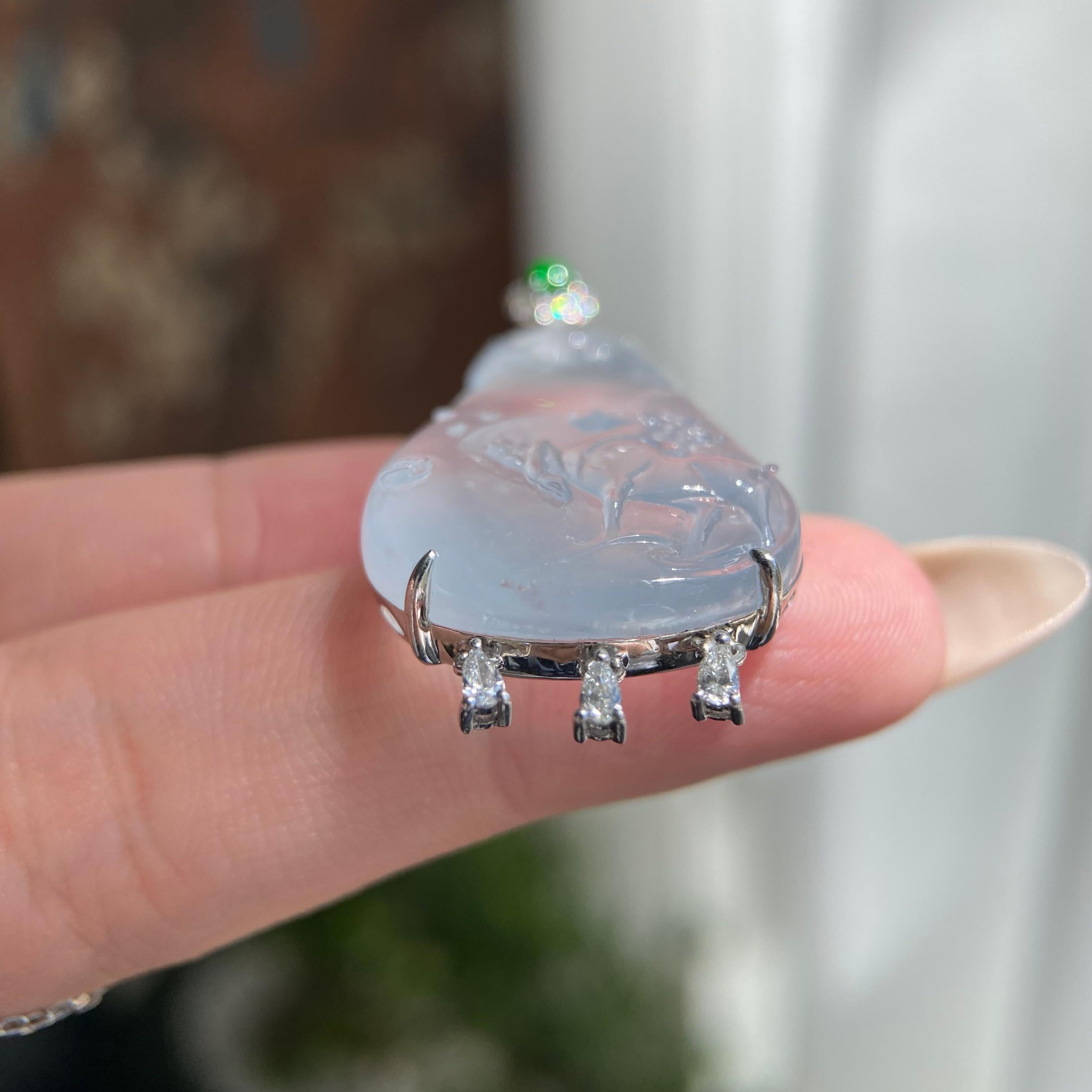 18k金钻镶冰玻种雪花棉小鹿吊坠（yc209963）