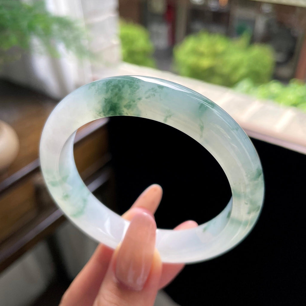 糯冰种绿飘花正圈平安镯 56圈（yc707494）