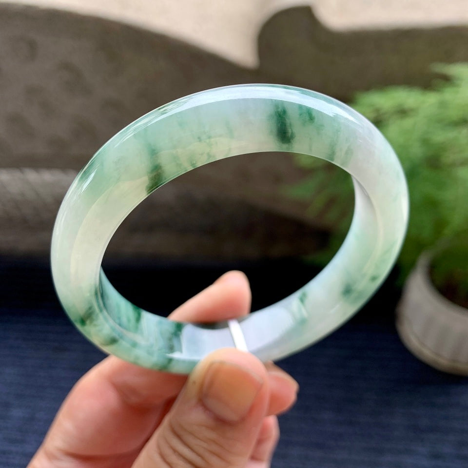 细糯种飘蓝绿花平安镯（55.8mm）（yc107777）