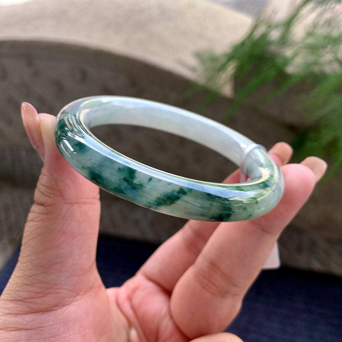 细糯种飘蓝花圆条手镯 54.2圈口 （yc699482）