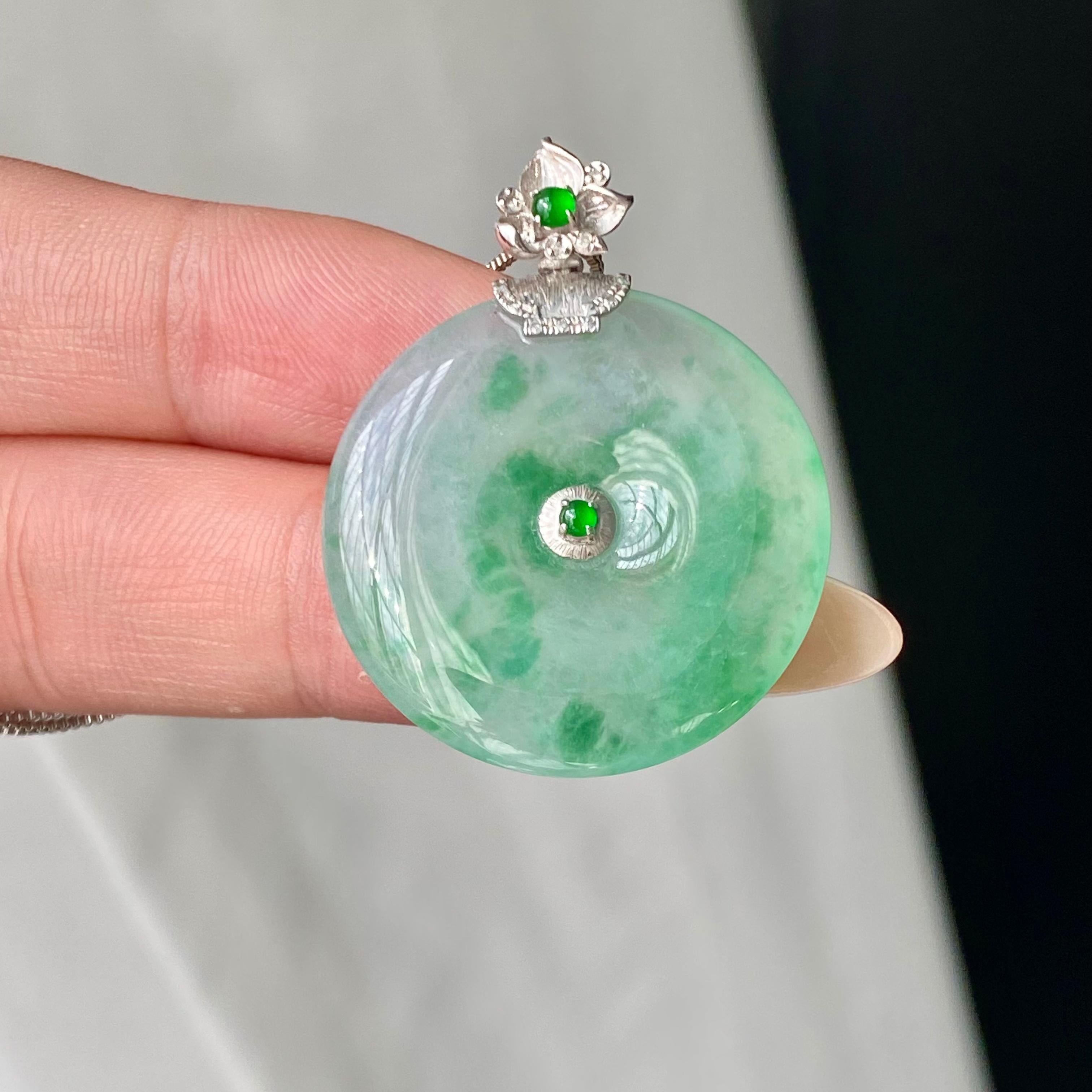 18k金钻镶冰种飘花平安扣吊坠（yc204864）