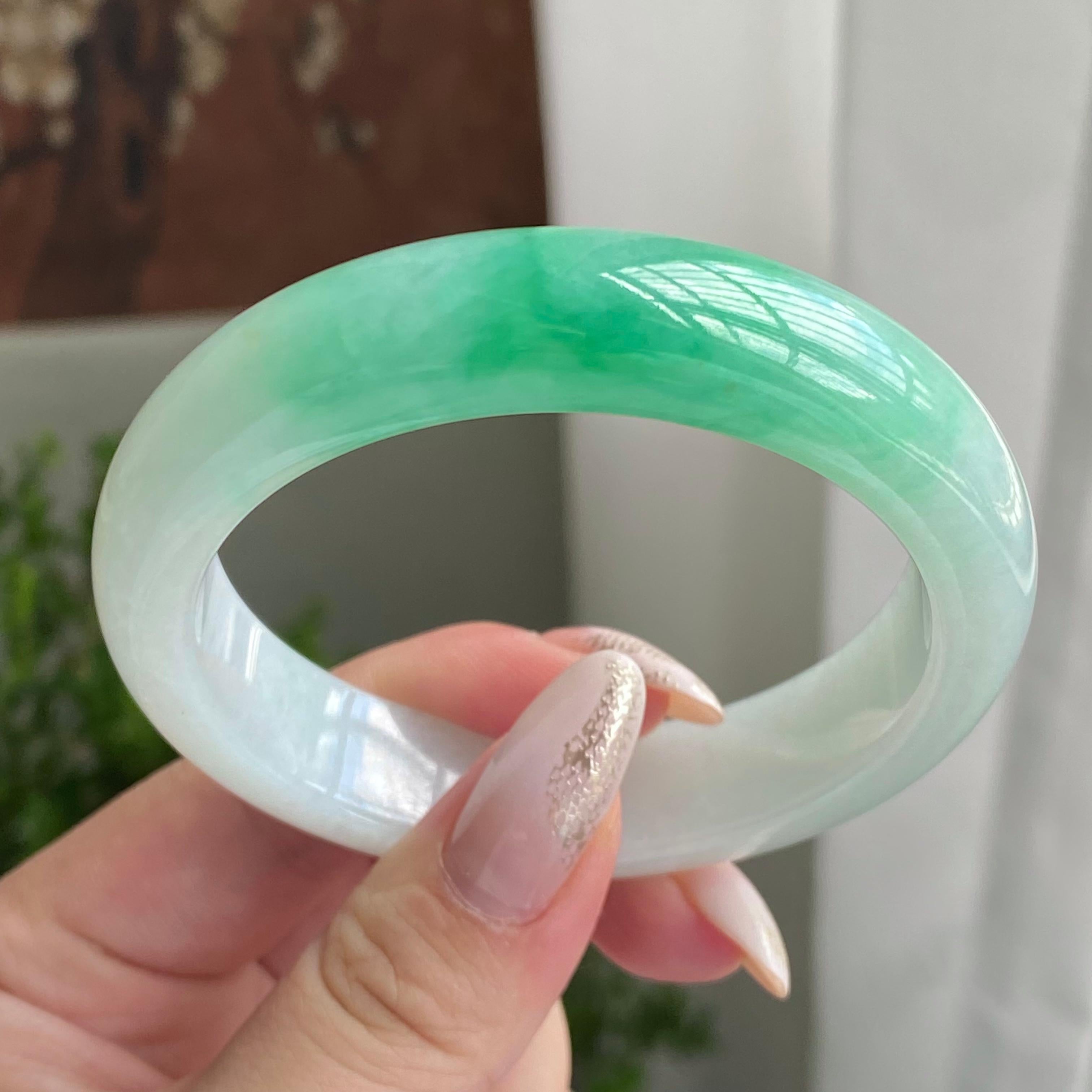 细糯种白底青平安镯（56圈）（yc211738）