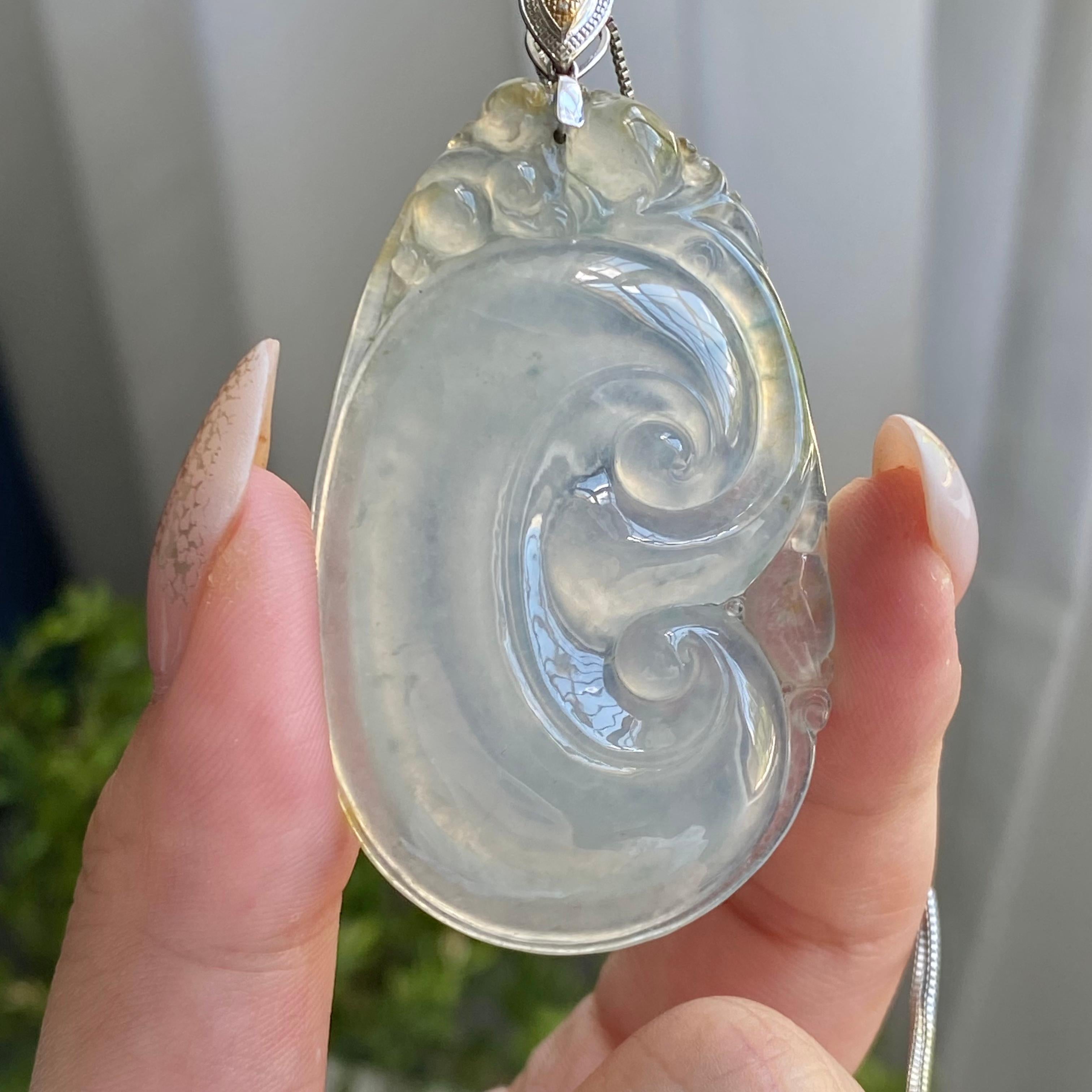 18k金钻镶冰种飘花飘黄翡如意吊坠（yc214318）