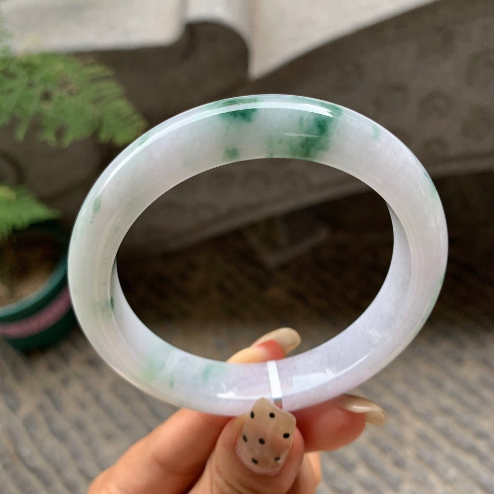 糯种飘花翡翠平安镯（59.6mm）（yc029081）