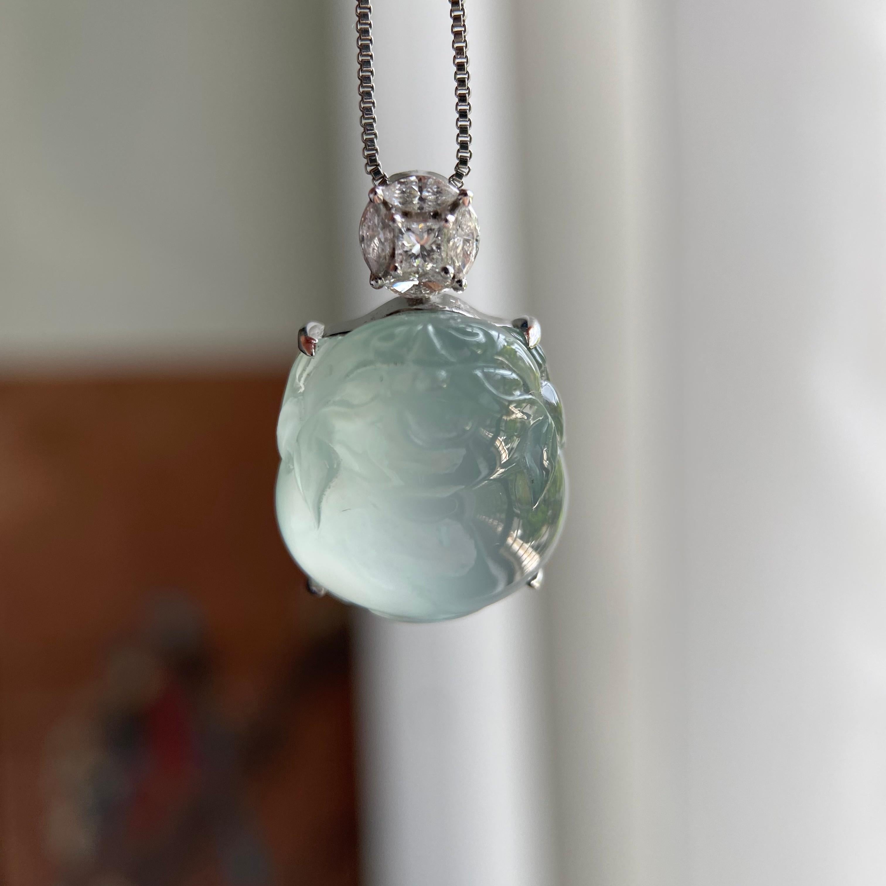 18k金钻镶冰种晴底貔貅吊坠（yc209938）