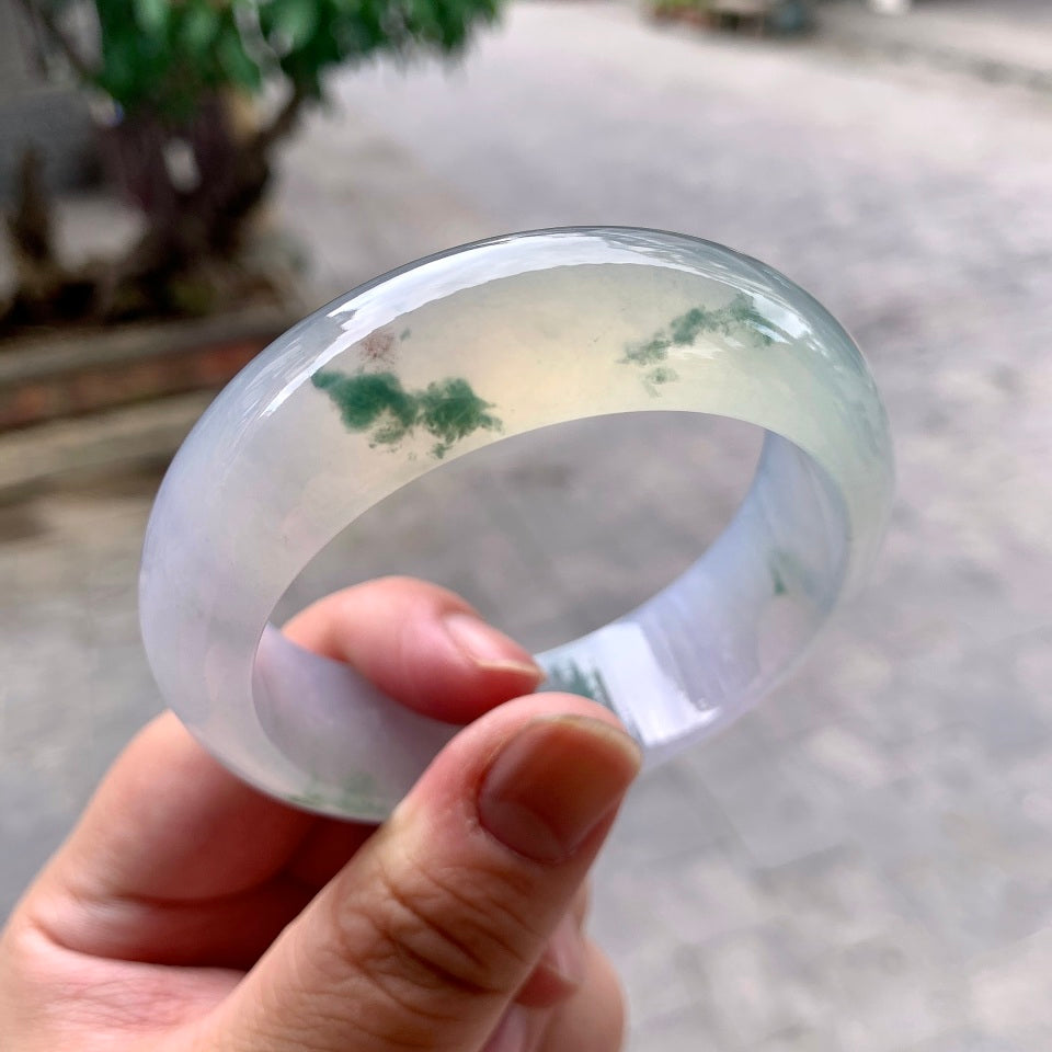 冰种飘花宽版轮胎手镯（56mm）（yc099419）