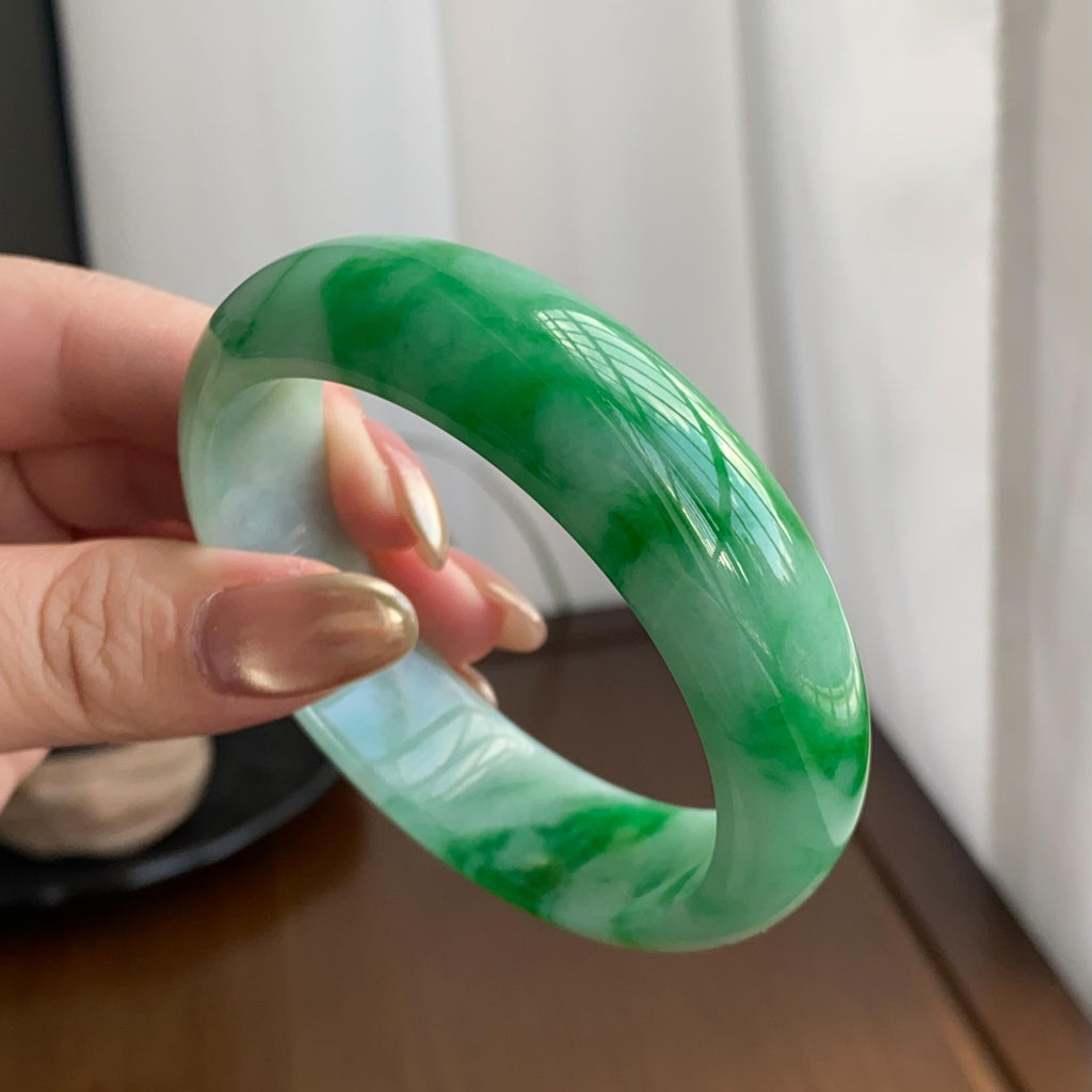 细糯种辣阳绿色花平安镯（56圈）（yc258987）