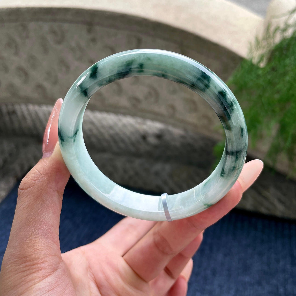 大圈口 糯种飘花正圈平安镯 60圈口 天然缅甸A货翡翠（yc530793）