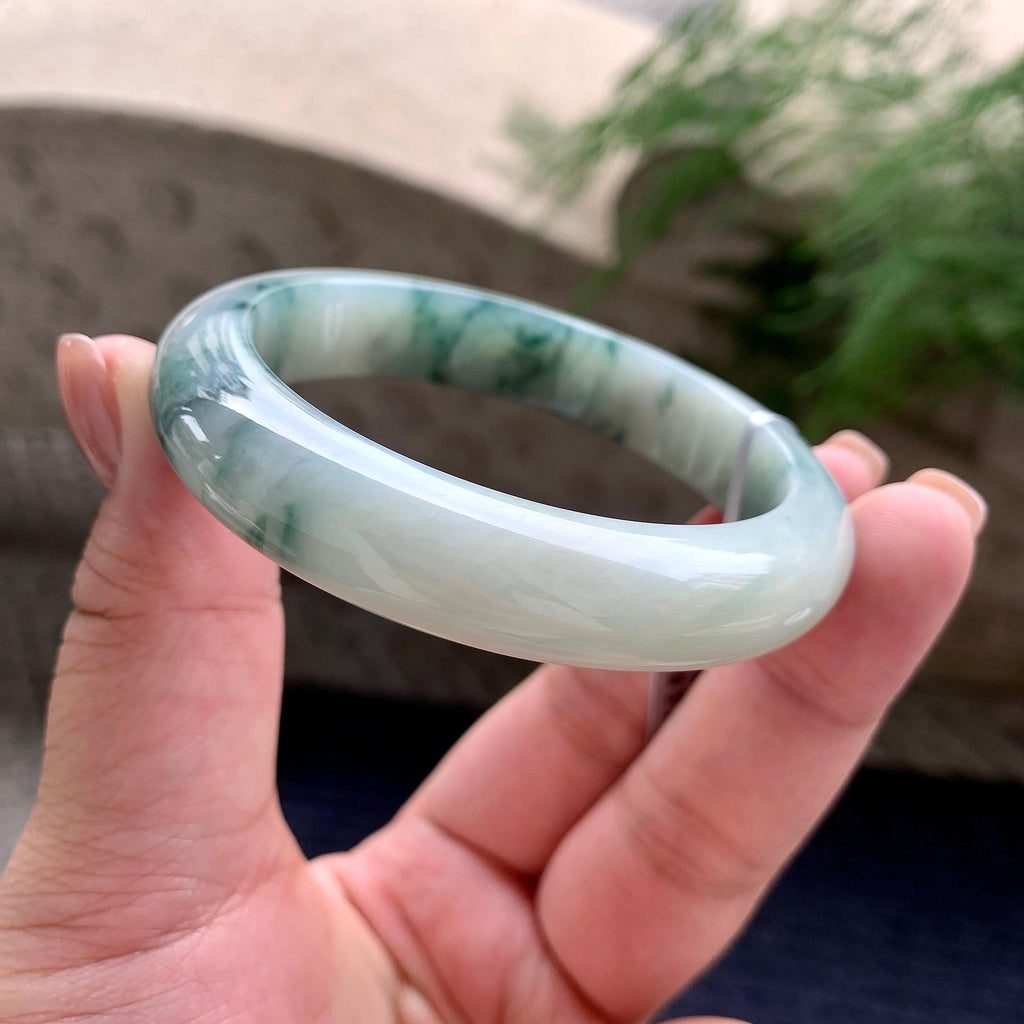 细糯种飘蓝花正圈平安镯 55.7圈口 天然缅甸A货翡翠（yc701212）