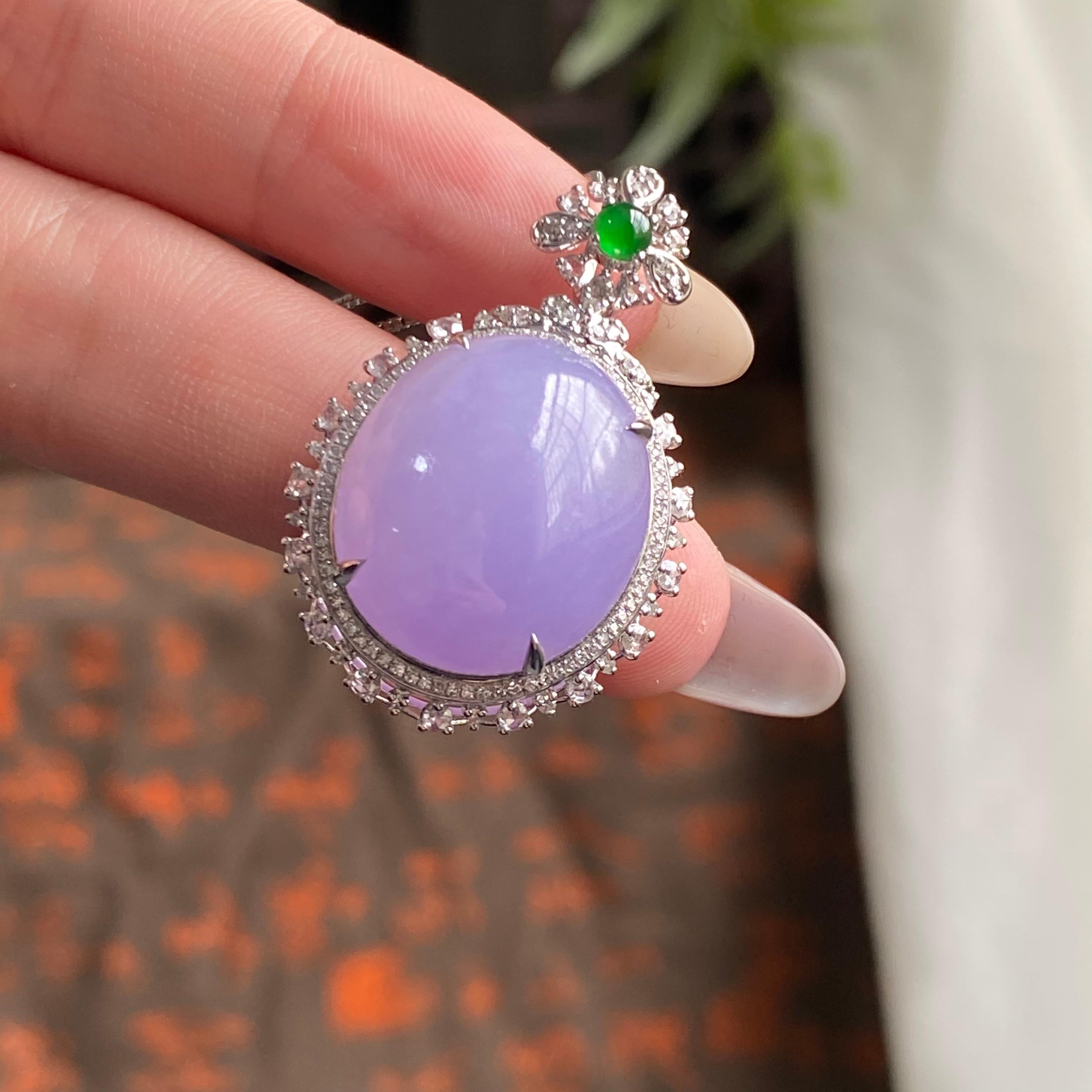 18k金钻镶细糯种紫罗兰蛋面吊坠（yc194932）