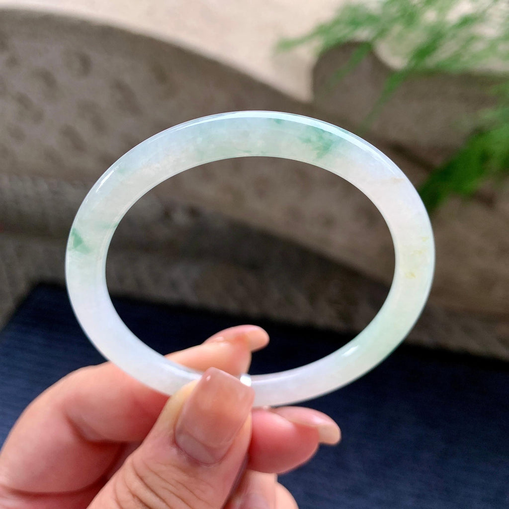 细糯种飘蓝花圆条手镯 52圈口 天然缅甸A货翡翠（yc699698）
