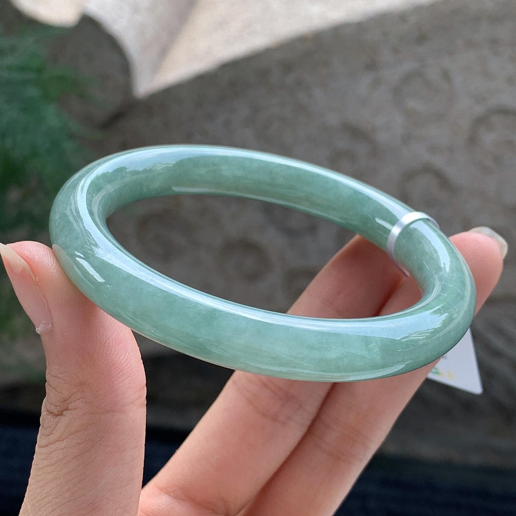 糯种 湖水绿圆条手镯 54.5圈 天然缅甸A货翡翠（yc699566）