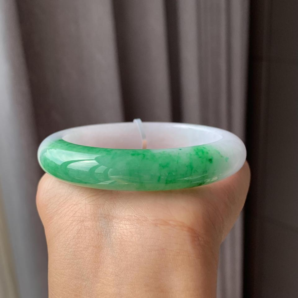 糯冰种阳绿翡翠平安镯（56.5mm）（TF07043305）