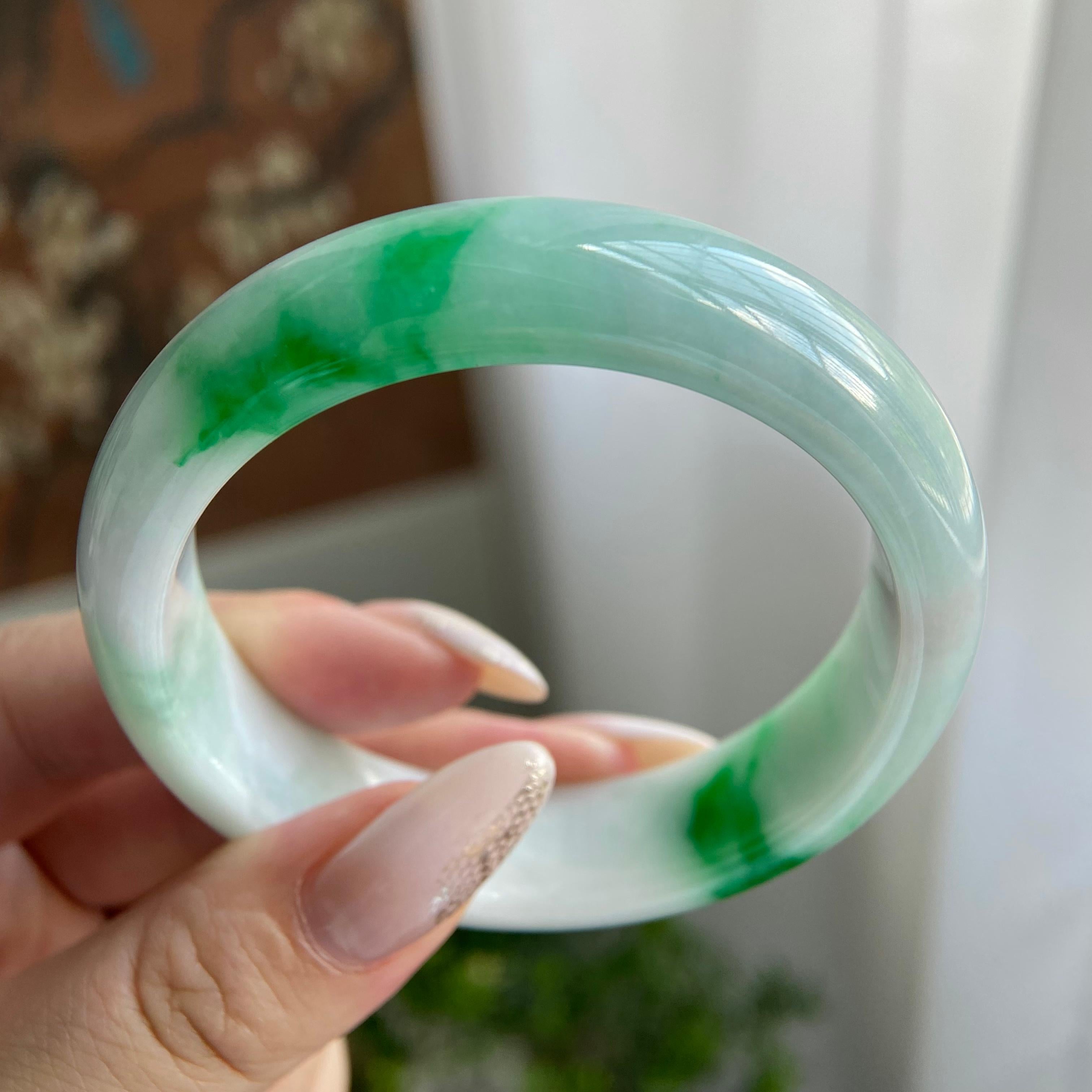 细糯种白底青平安镯（56圈）（yc211674）