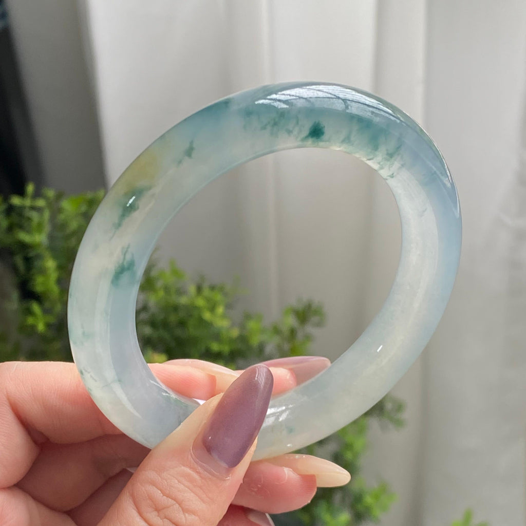 冰种飘花洒金圆条手镯（58圈）（yc199710）