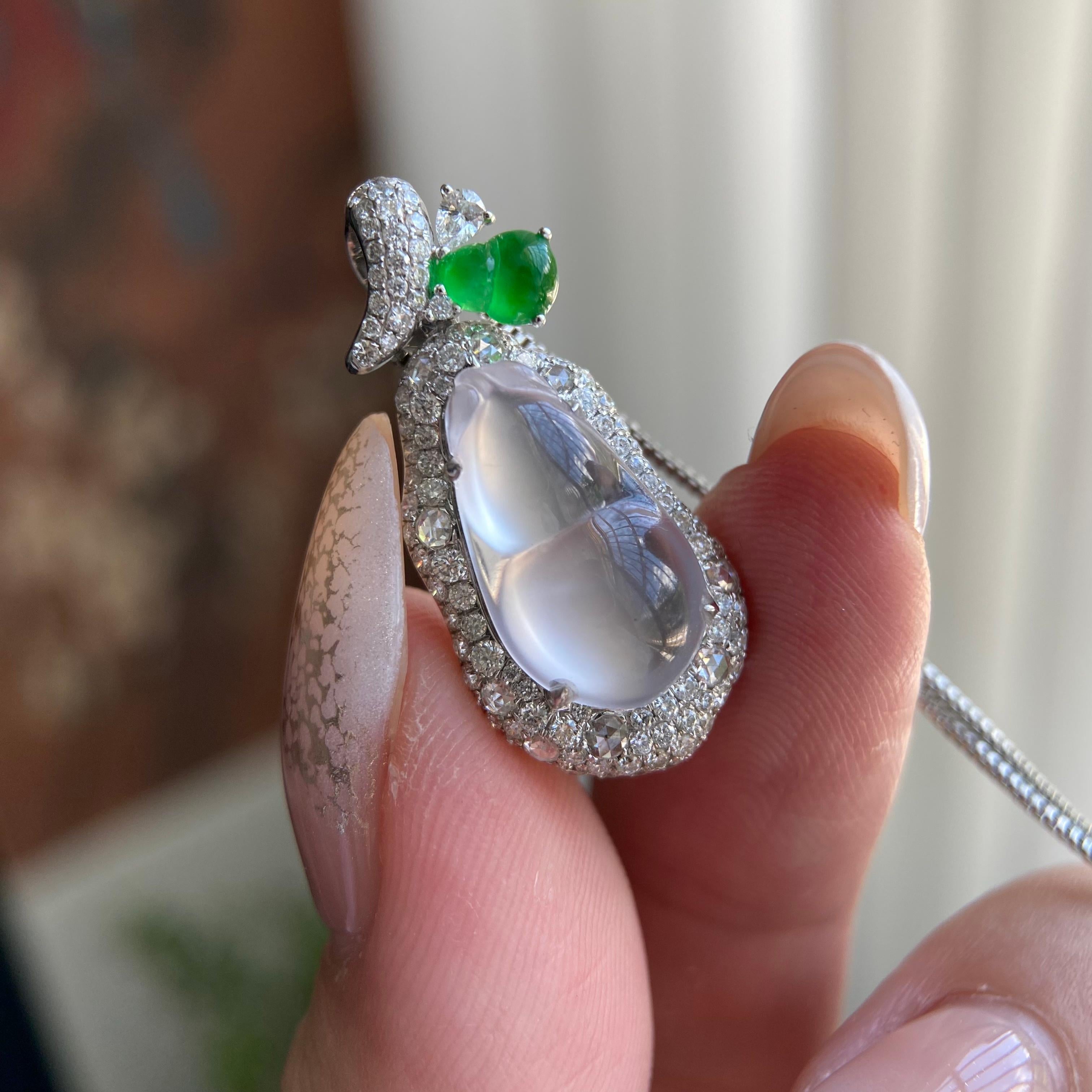 18k金钻镶冰玻种白月光福豆吊坠（yc209948）