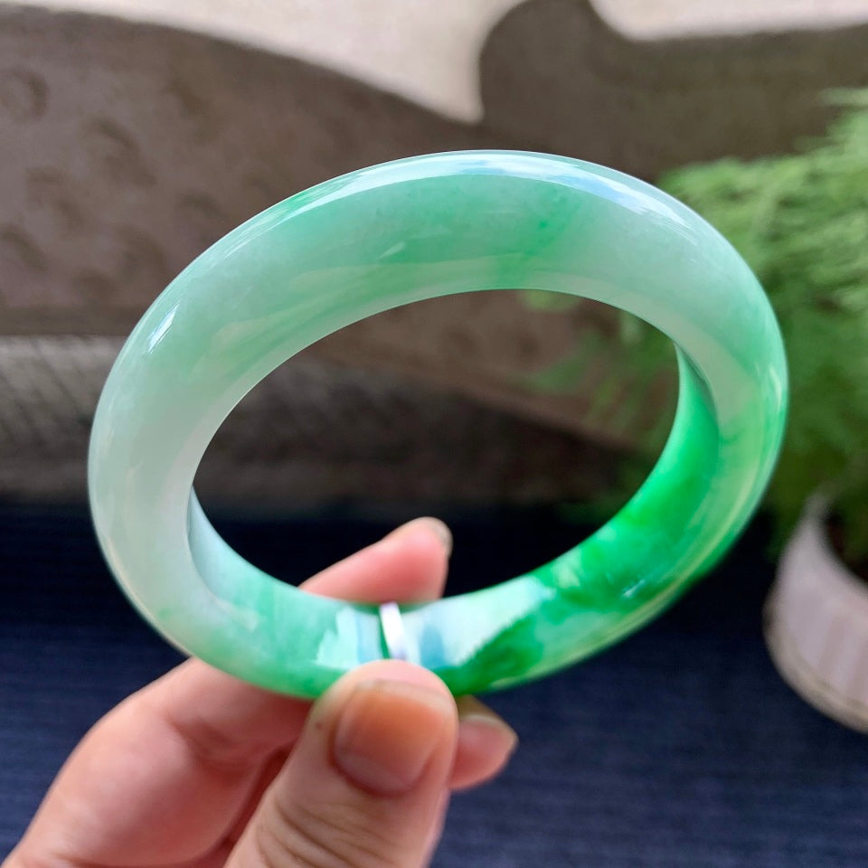 细糯种飘阳绿平安镯（58.5mm）（yc107251）