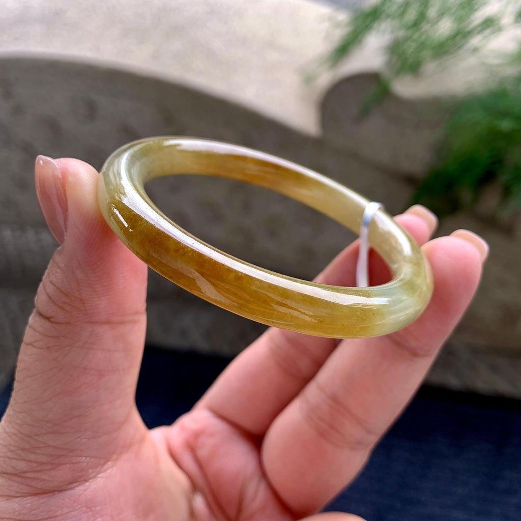 小圈口 细糯种黄翡圆条手镯 52圈口 （yc705881）
