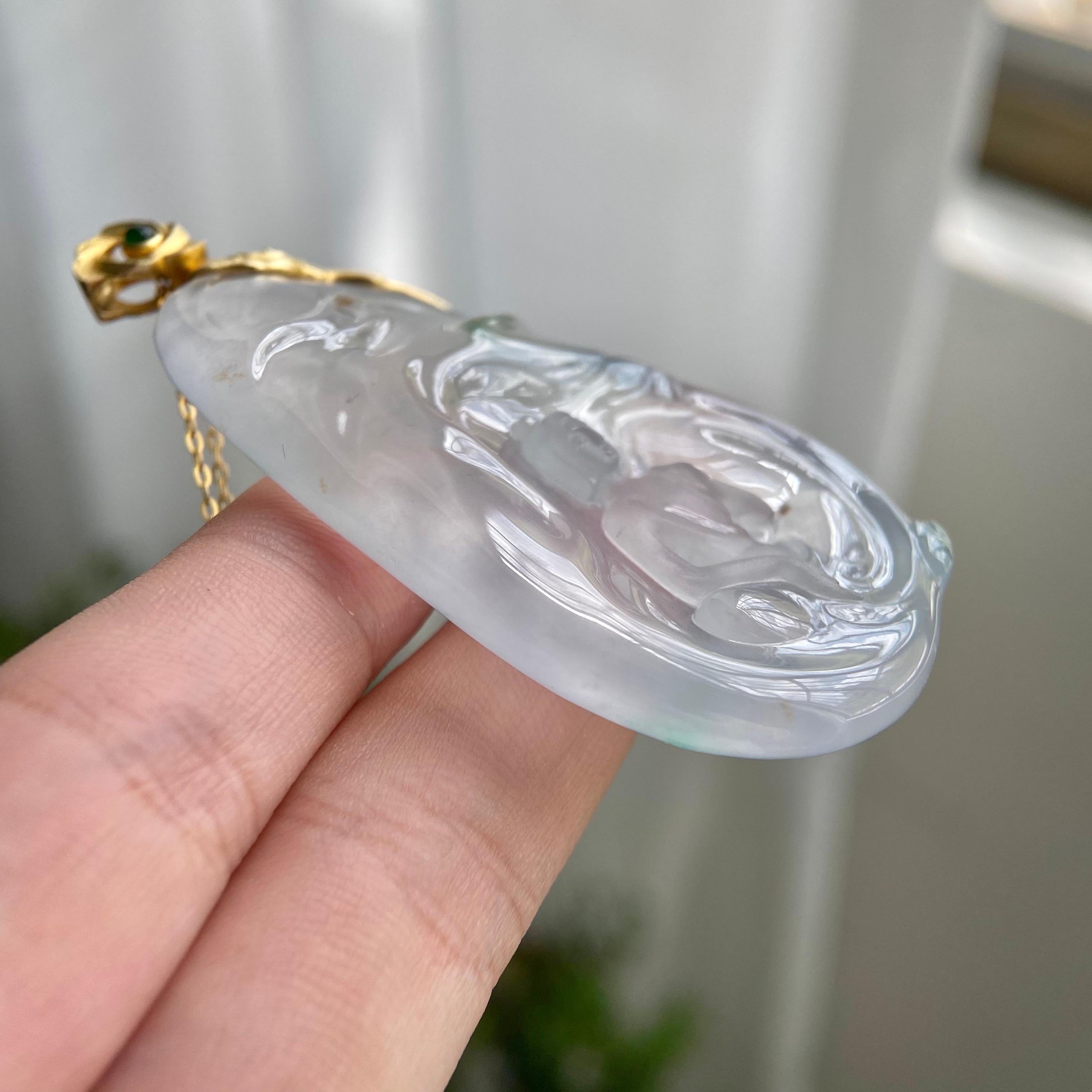 18k金镶冰种飘花悟道牌吊坠（yc216340）