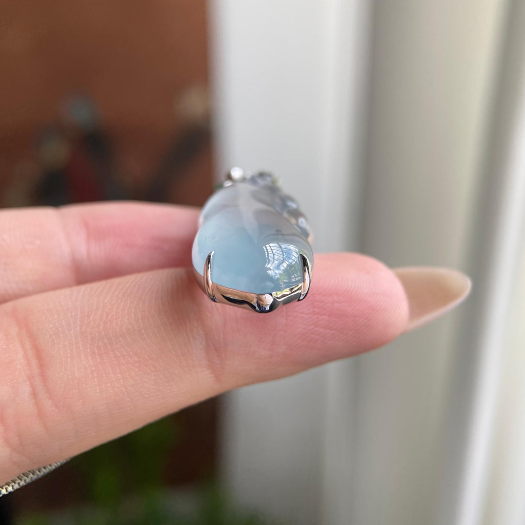 18k金钻镶高冰种飘花福瓜吊坠（yc209898）