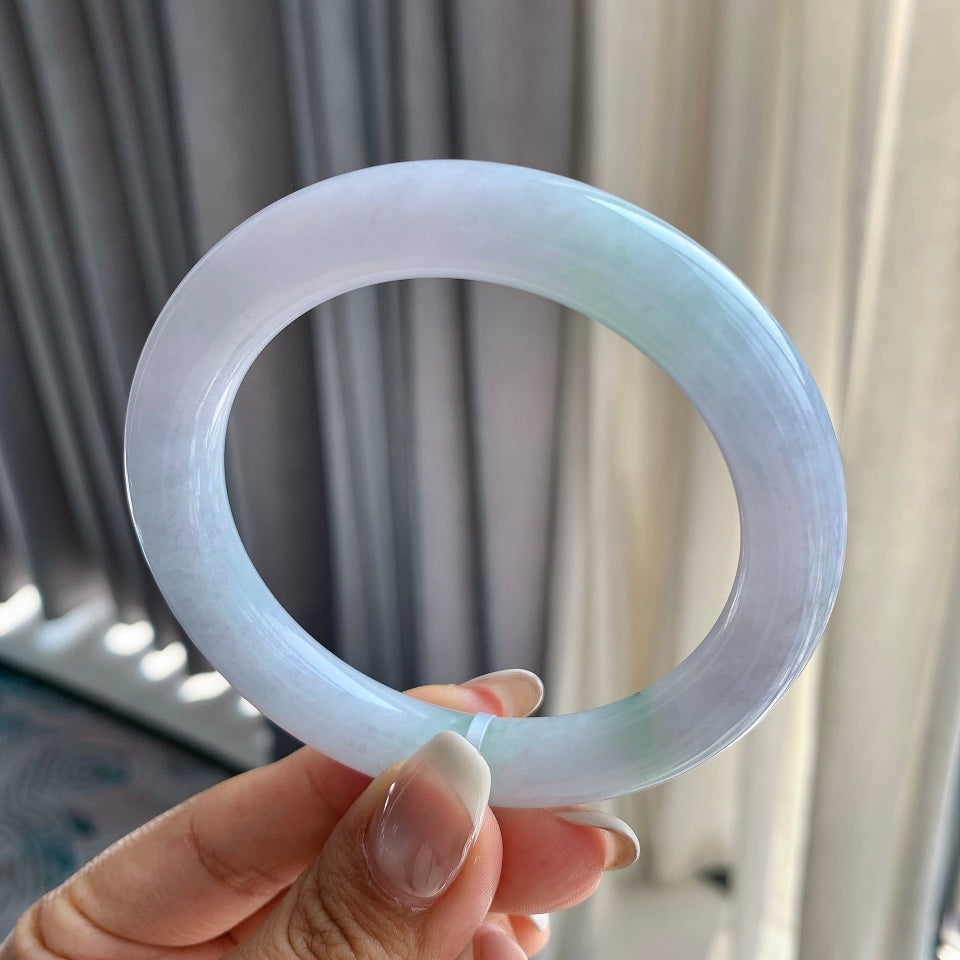 糯种淡紫罗兰飘花圆条手镯（56.5mm）（yc079230）