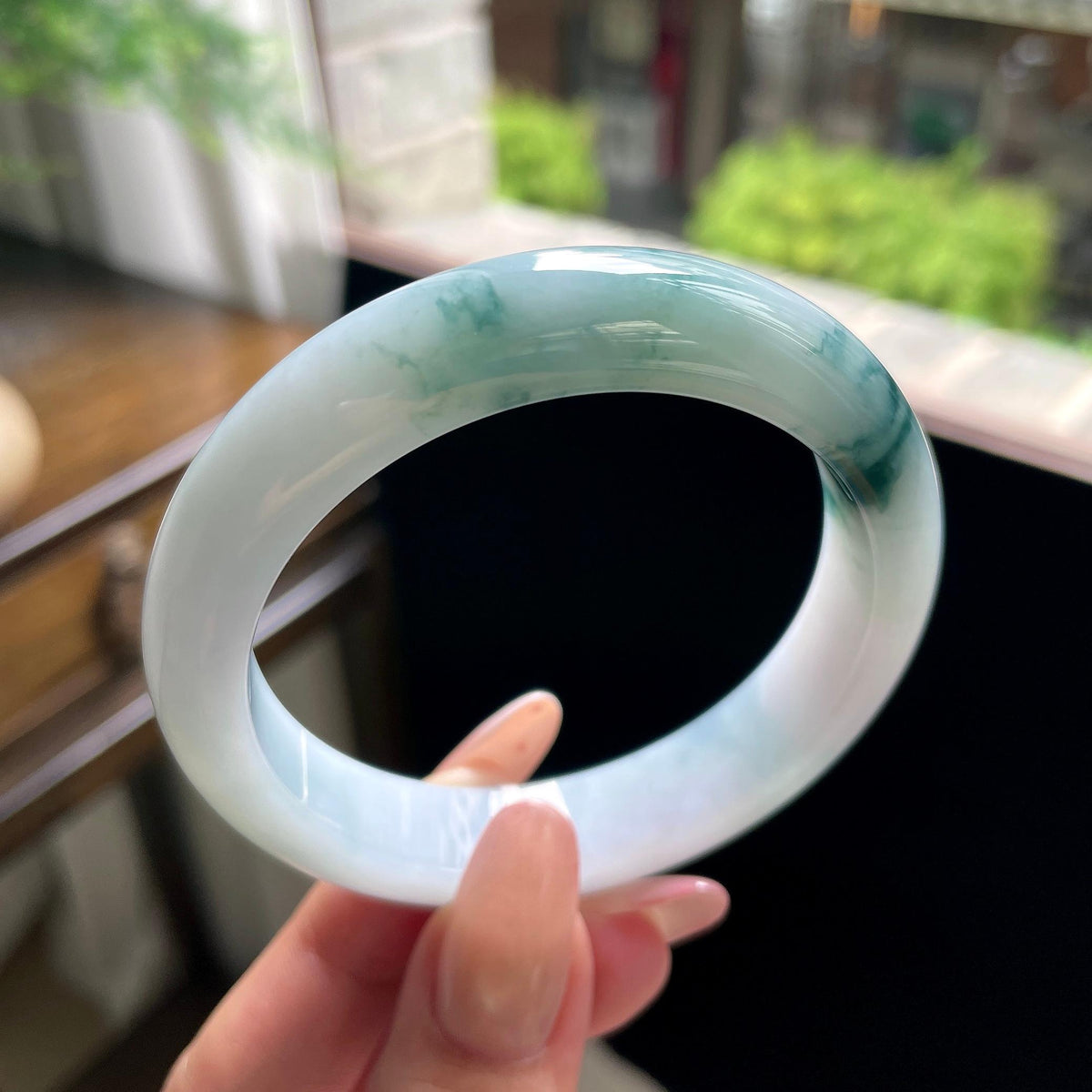 细糯种蓝飘花正圈平安镯 56圈 天然缅甸A货翡翠（yc696431）