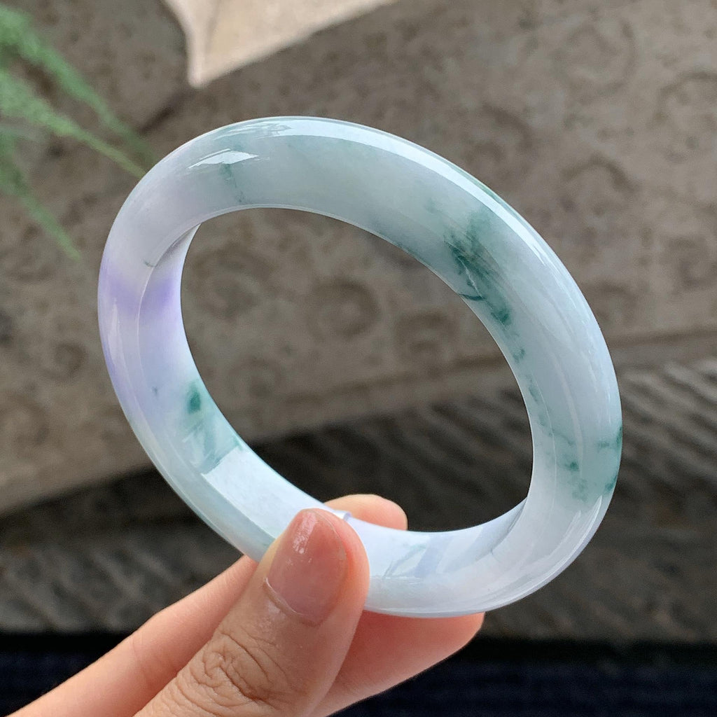 细糯种 飘花带紫正圈平安镯 58.5圈 天然缅甸A货翡翠（yc701201）