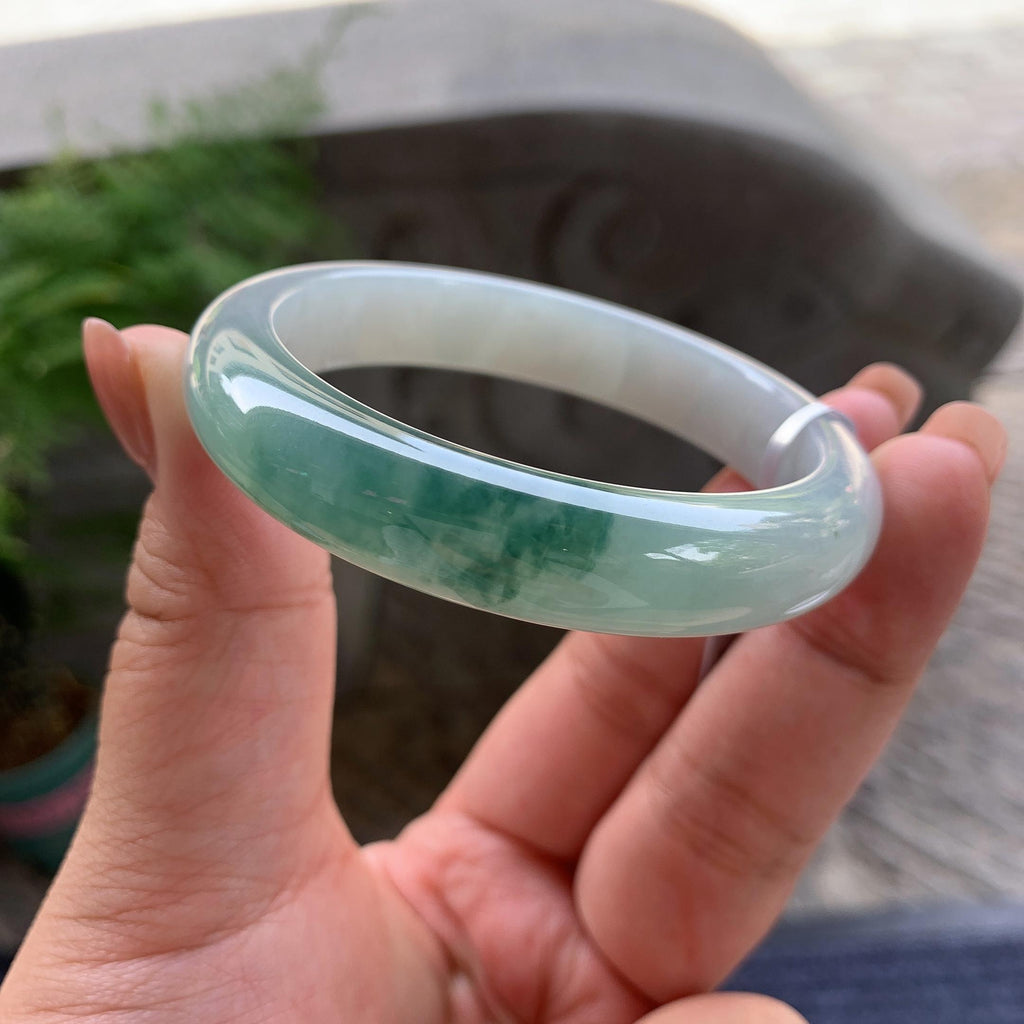 细糯种飘蓝花正圈平安镯 53.2圈口 天然缅甸A货翡翠（yc499794）