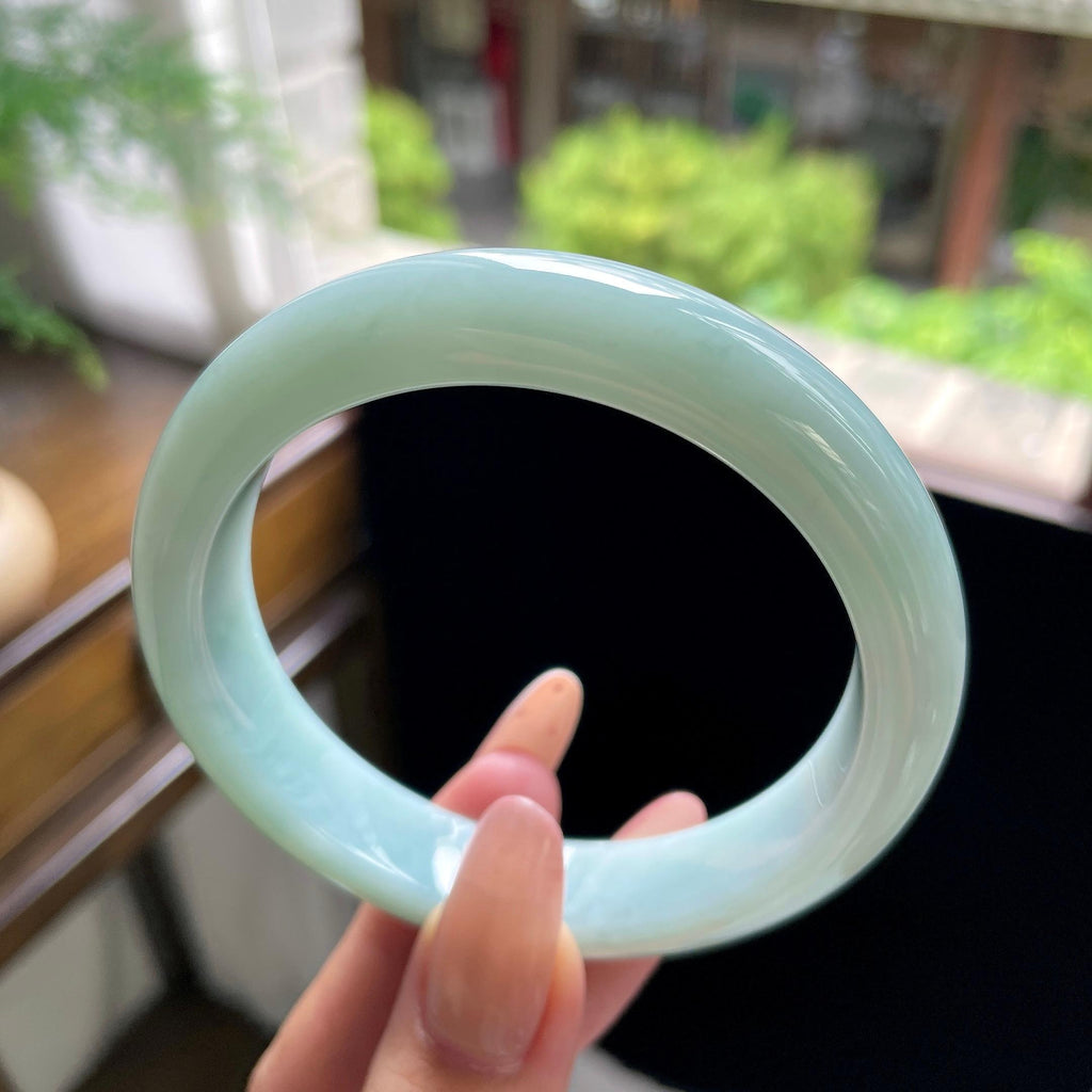大圈口 细糯种果绿正圈平安镯 60.5圈（yc709470）