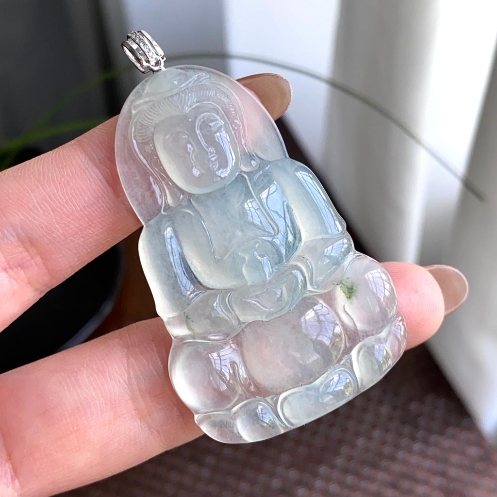 18k金钻镶冰种飘花观音吊坠（yc263792）