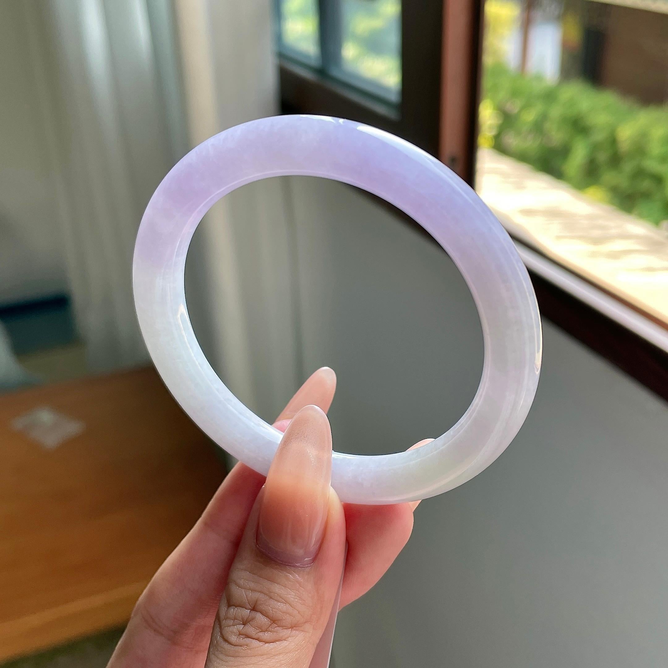糯种紫罗兰圆条 57圈口 天然缅甸A货翡翠（yc508735）