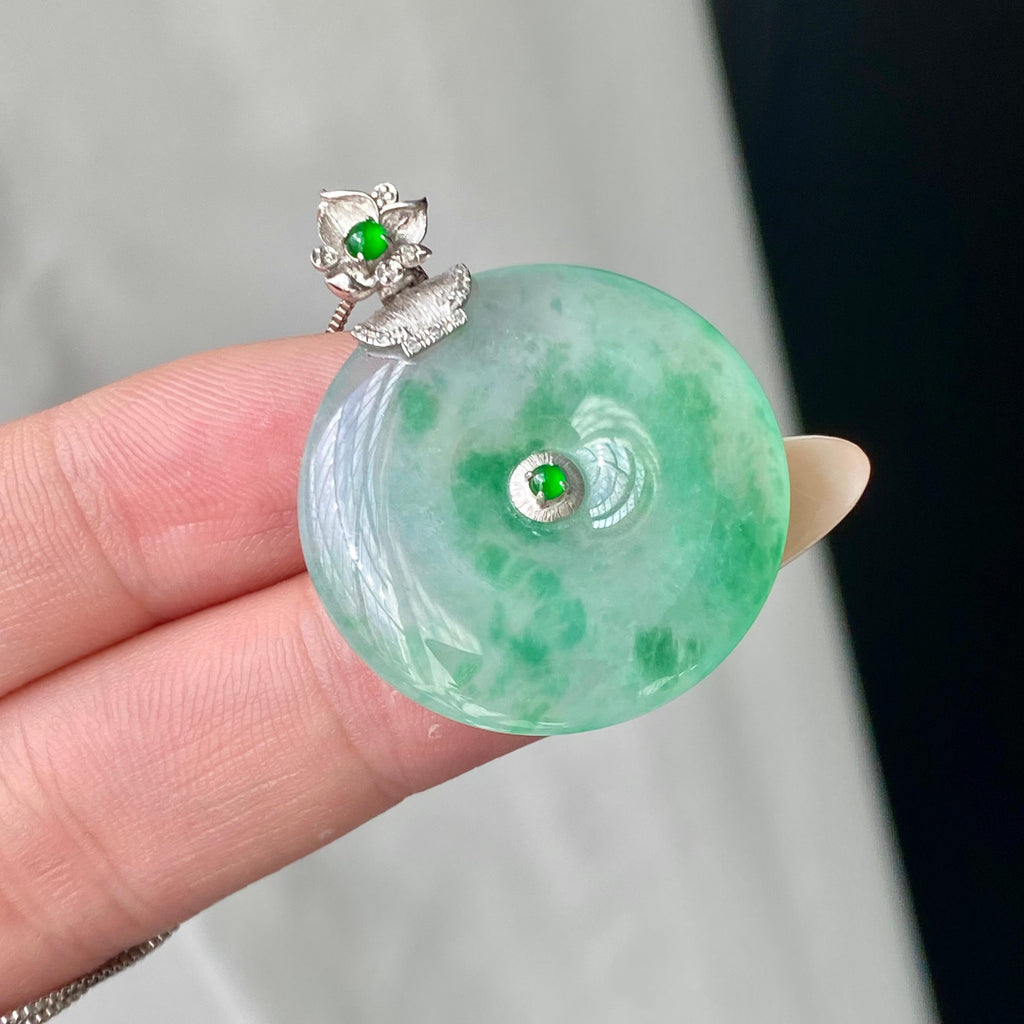 18k金钻镶冰种飘花平安扣吊坠（yc204864）