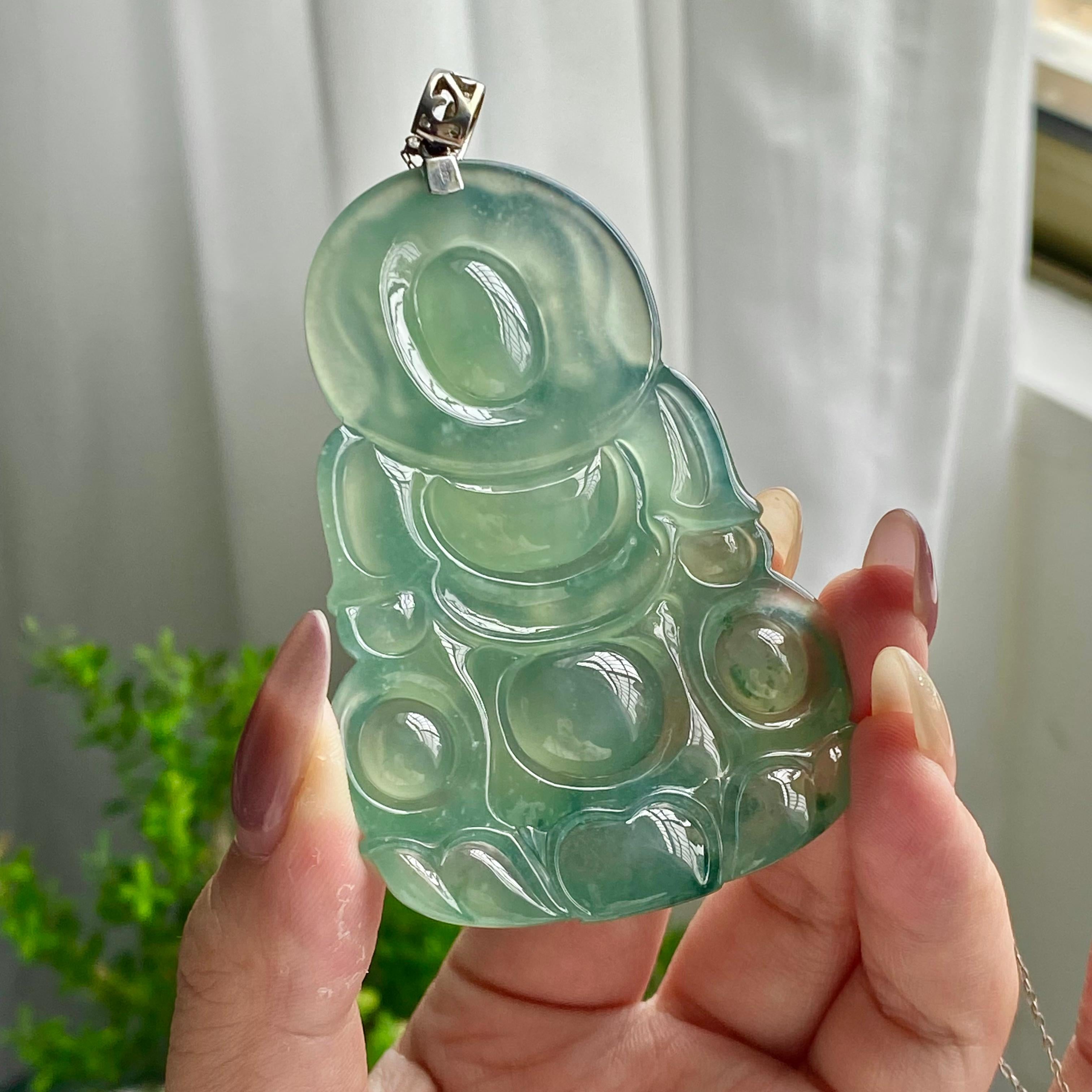 18k金镶冰种湖水绿飘花观音吊坠（yc201006）