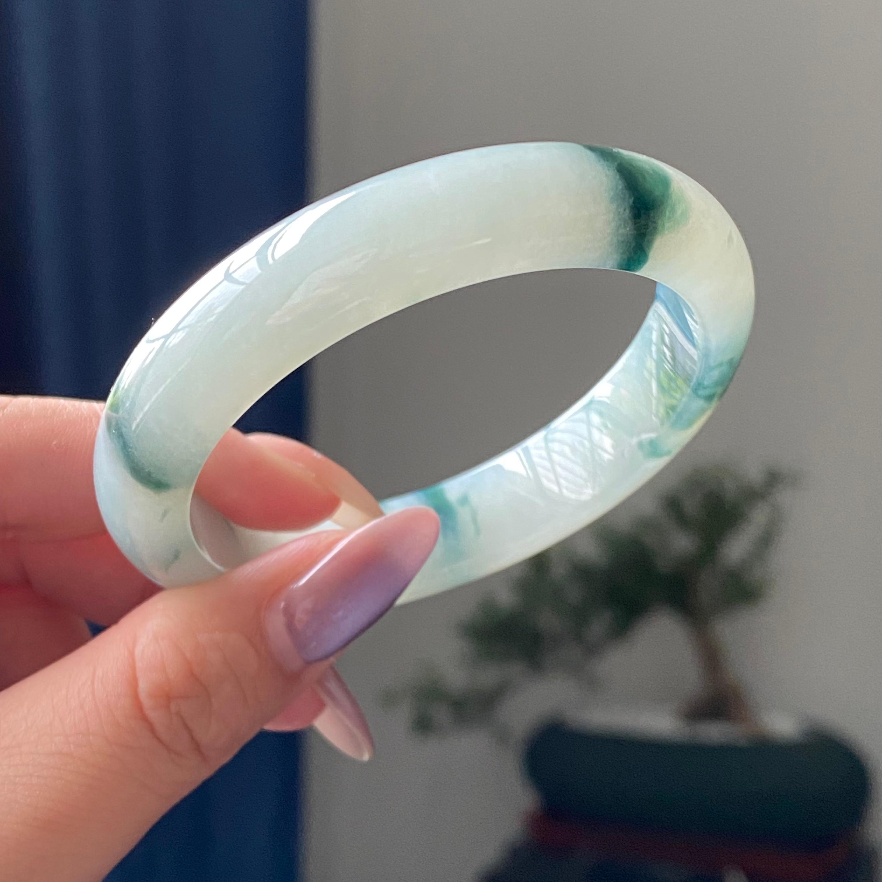 糯冰种飘花平安镯手镯（55圈）（yc195225）