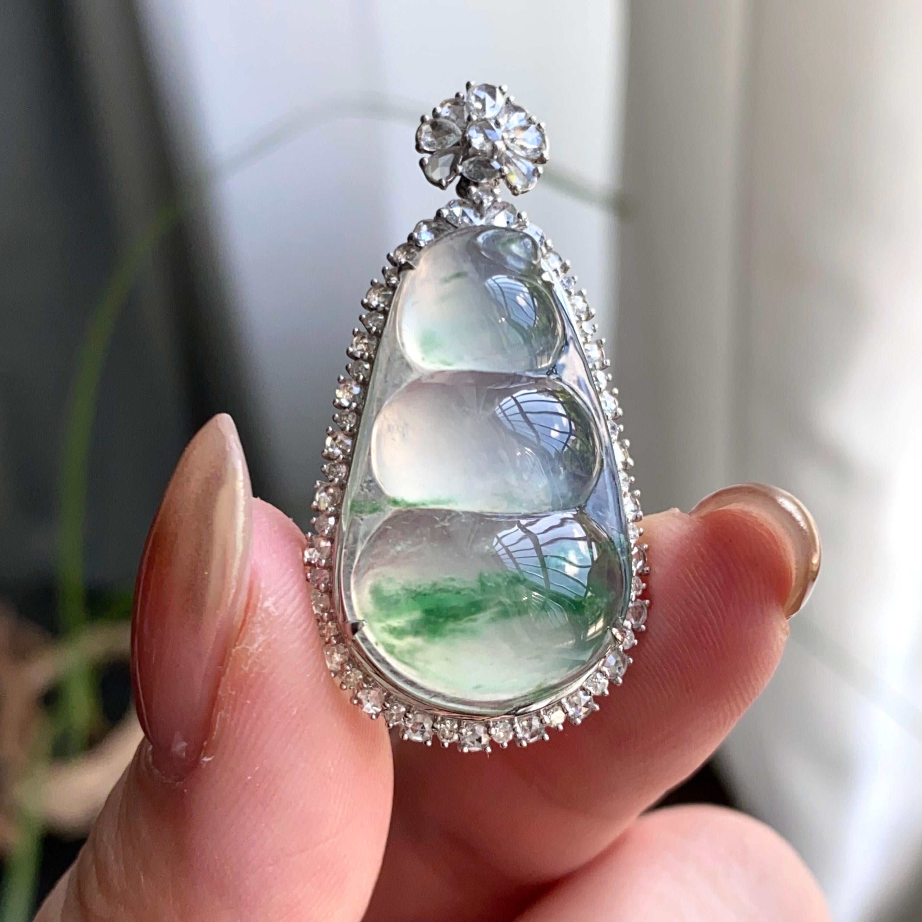 18k金钻镶冰种飘花福豆吊坠（yc263867）