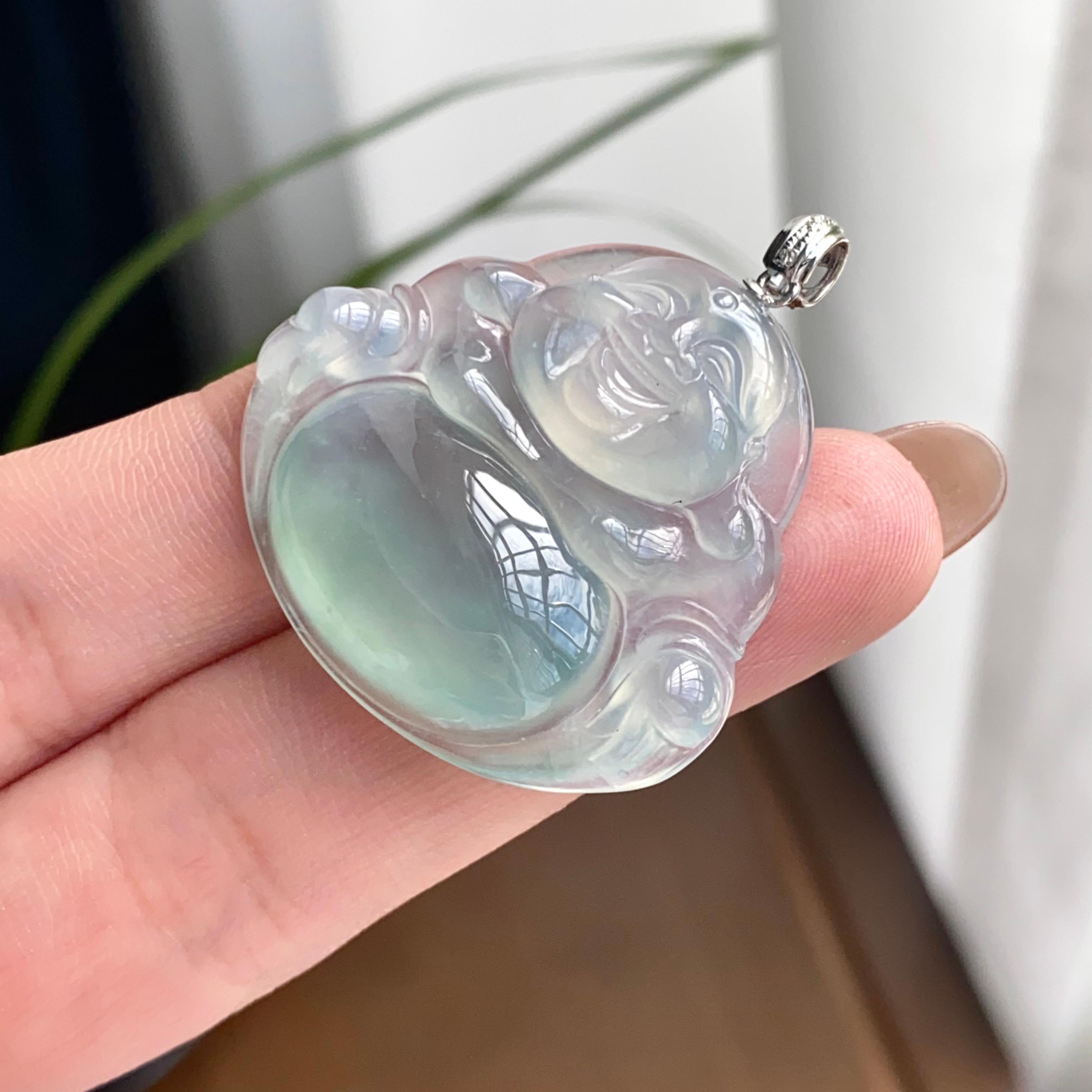 18k金钻镶冰种蓝底佛公吊坠（yc262738）