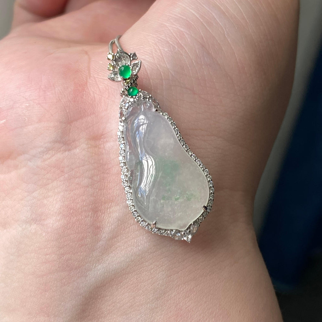 18k金钻镶冰种飘花福瓜吊坠（yc204539）