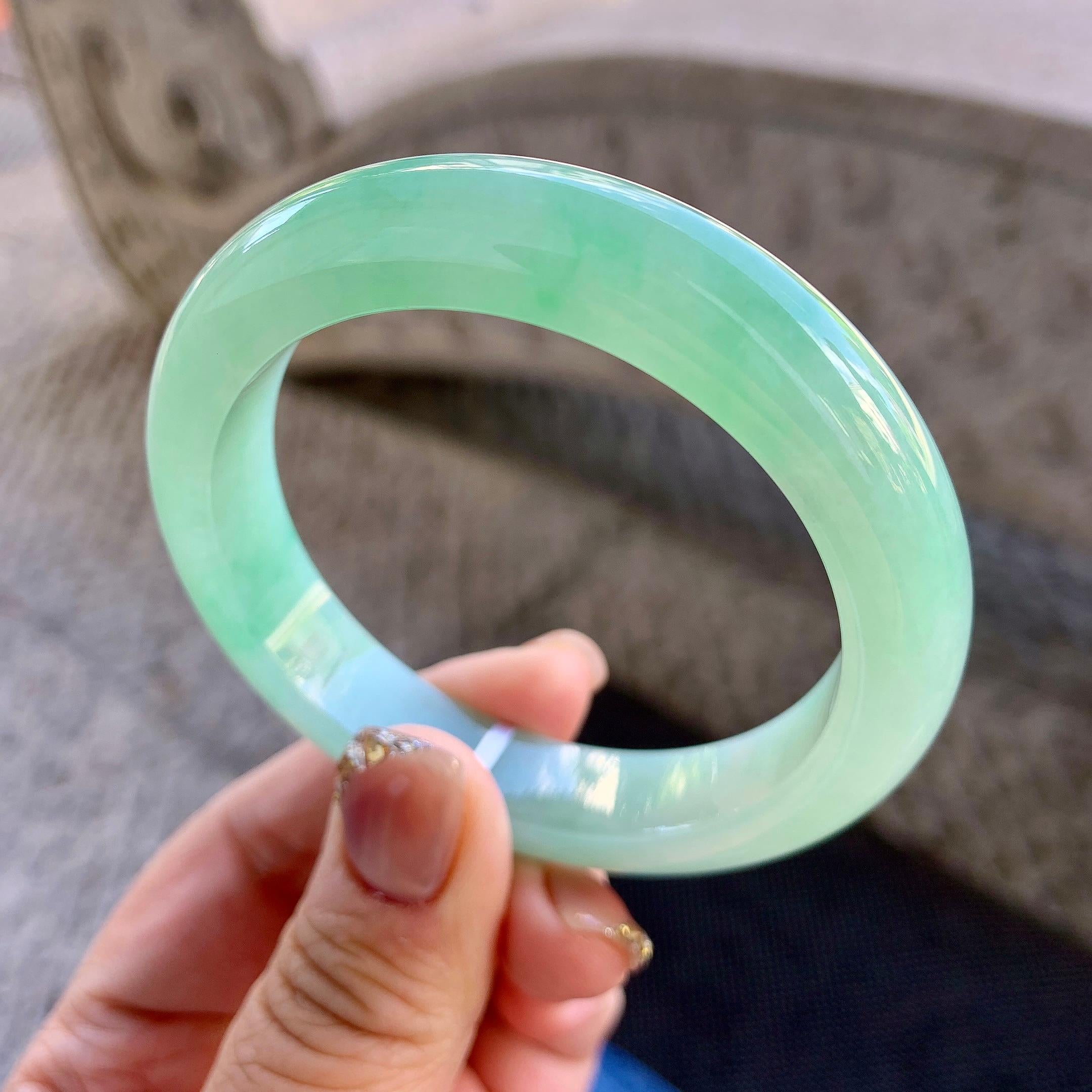 细糯种翠绿平安镯（54.3mm）（yc273589）