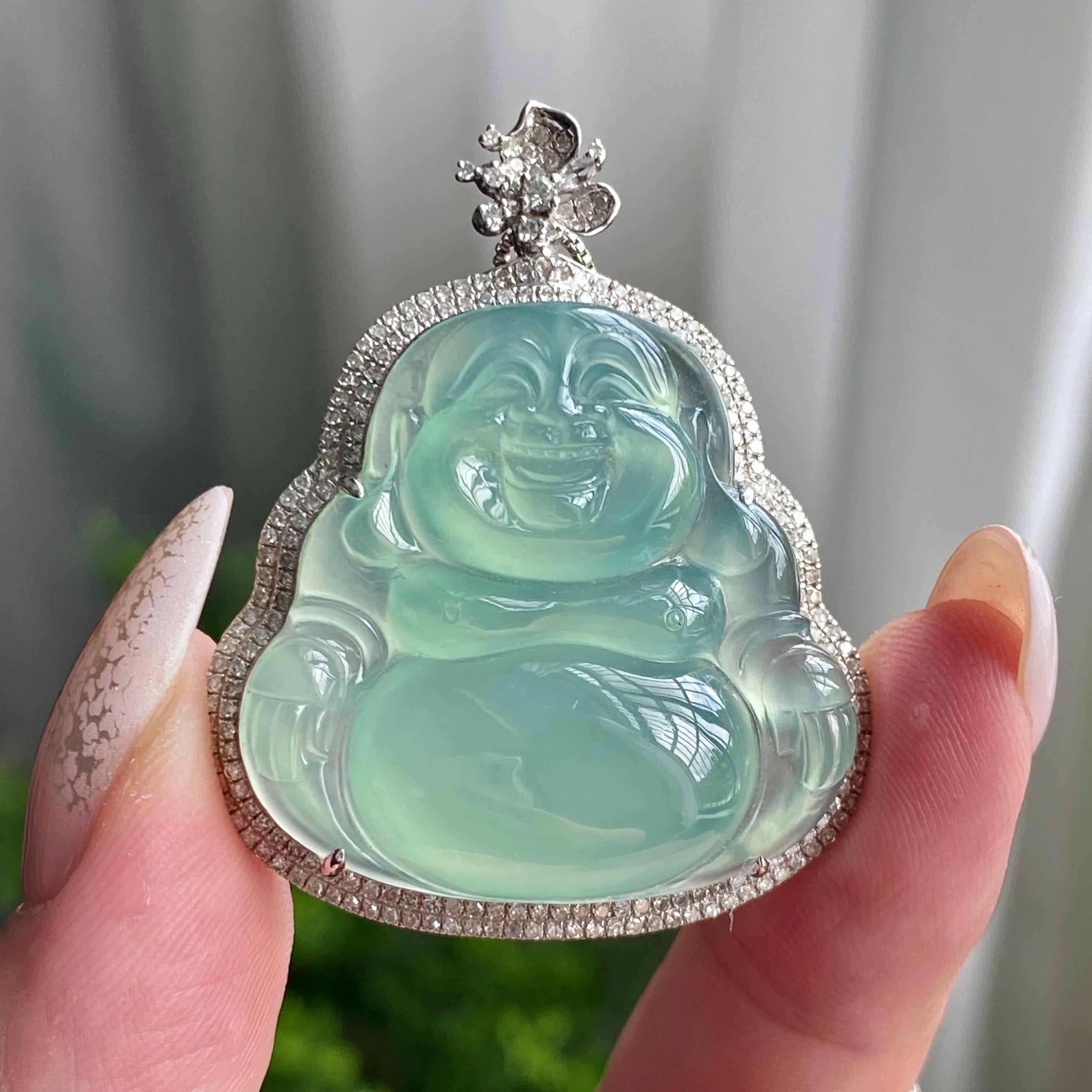 18k金钻镶冰种晴底佛公吊坠（yc206342）