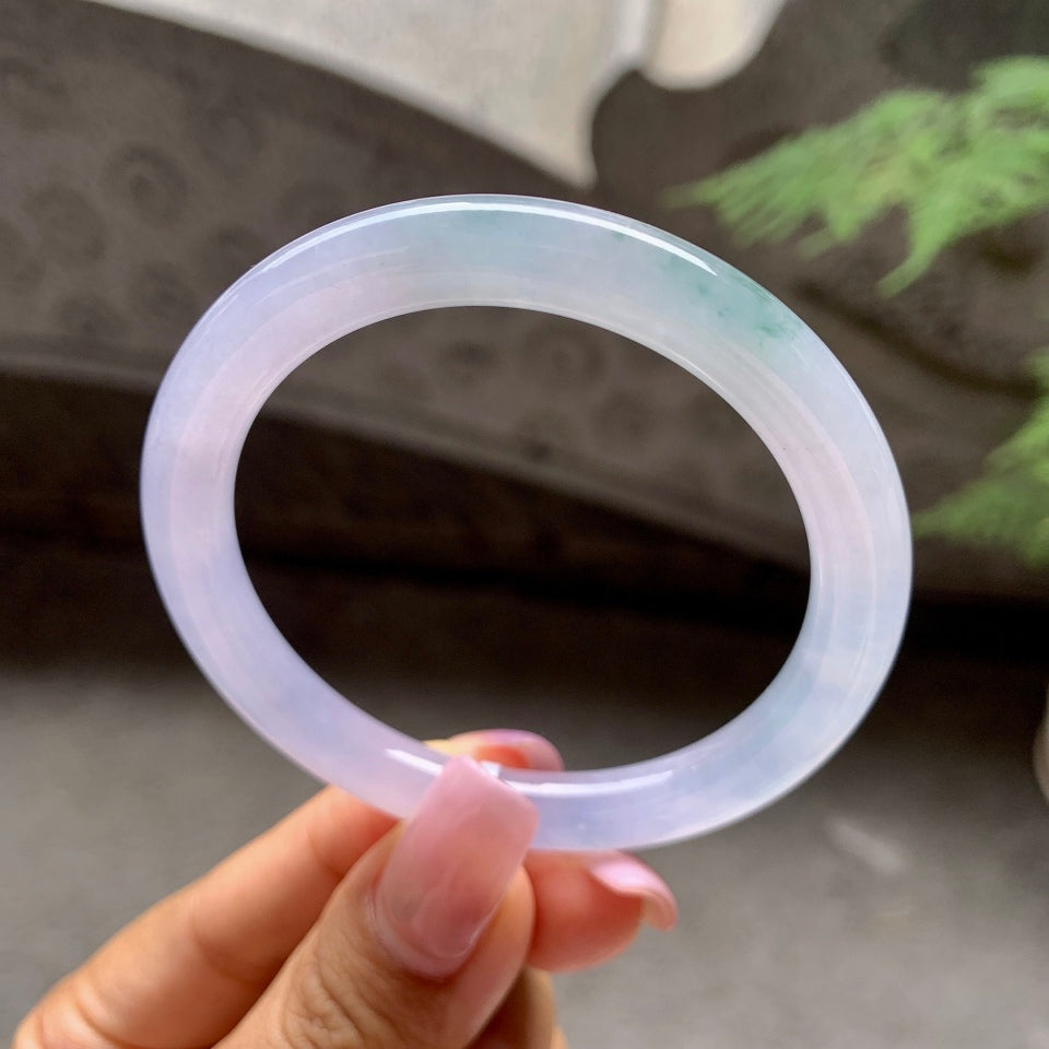 糯冰种淡紫罗兰飘花圆条手镯（52.2mm）（yc106292）