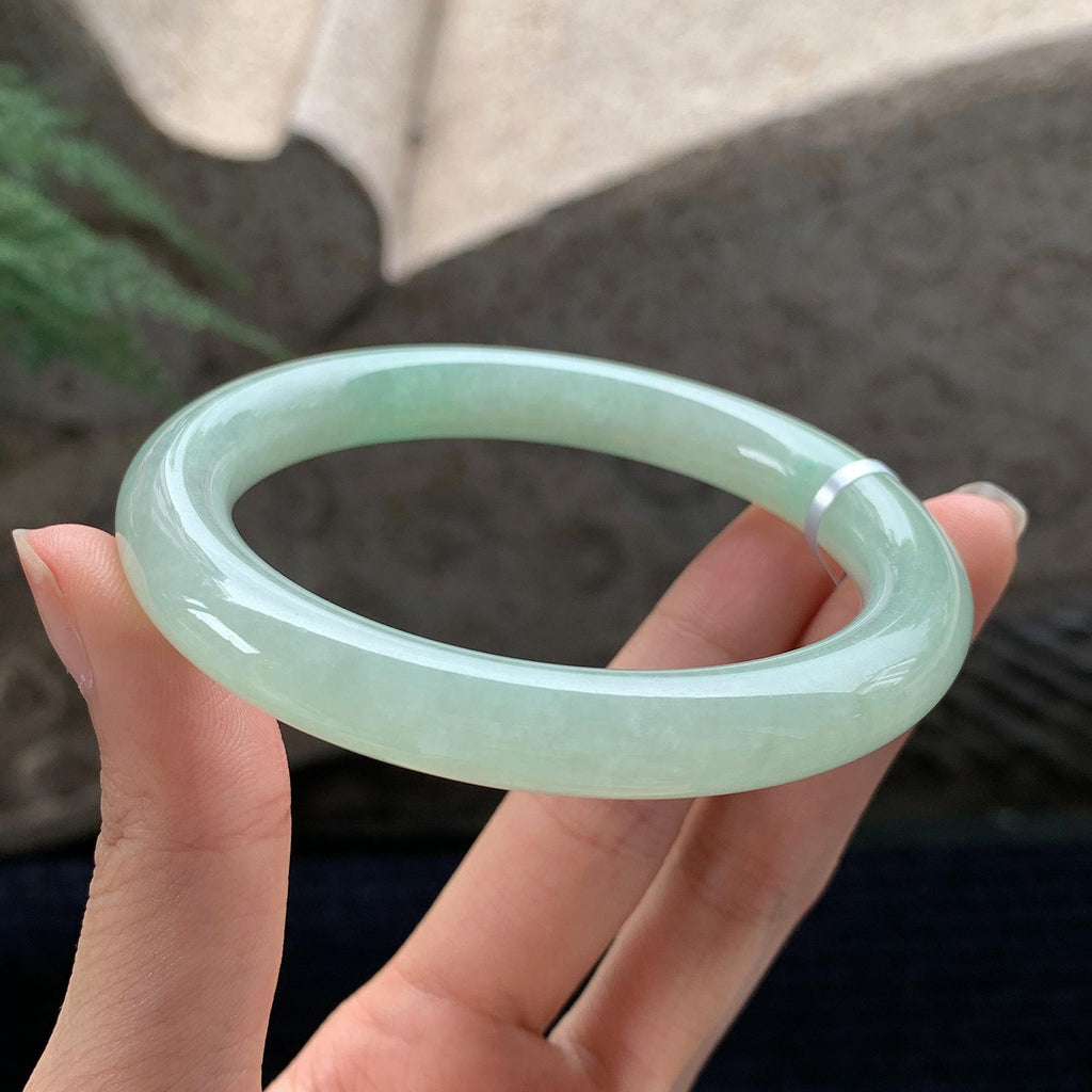 细糯种晴水绿圆条手镯 58.3圈 （yc694796）