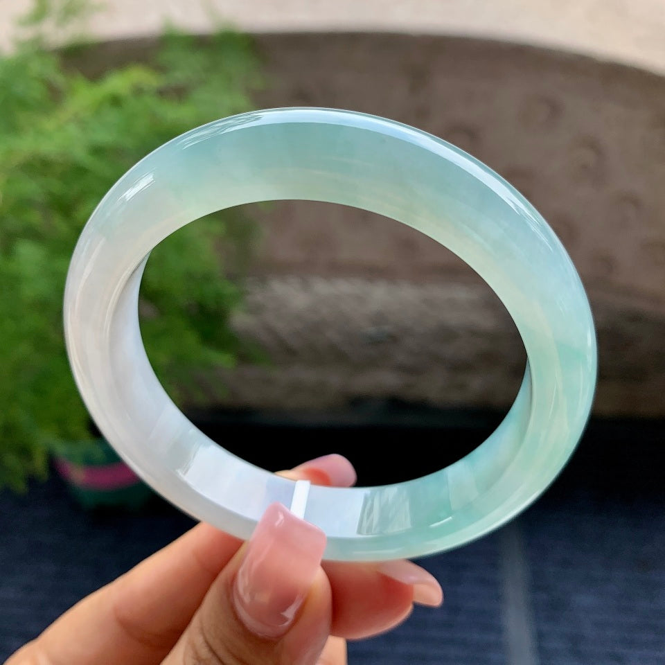 糯冰种蓝晴水平安镯（55.3mm）（yc106745）