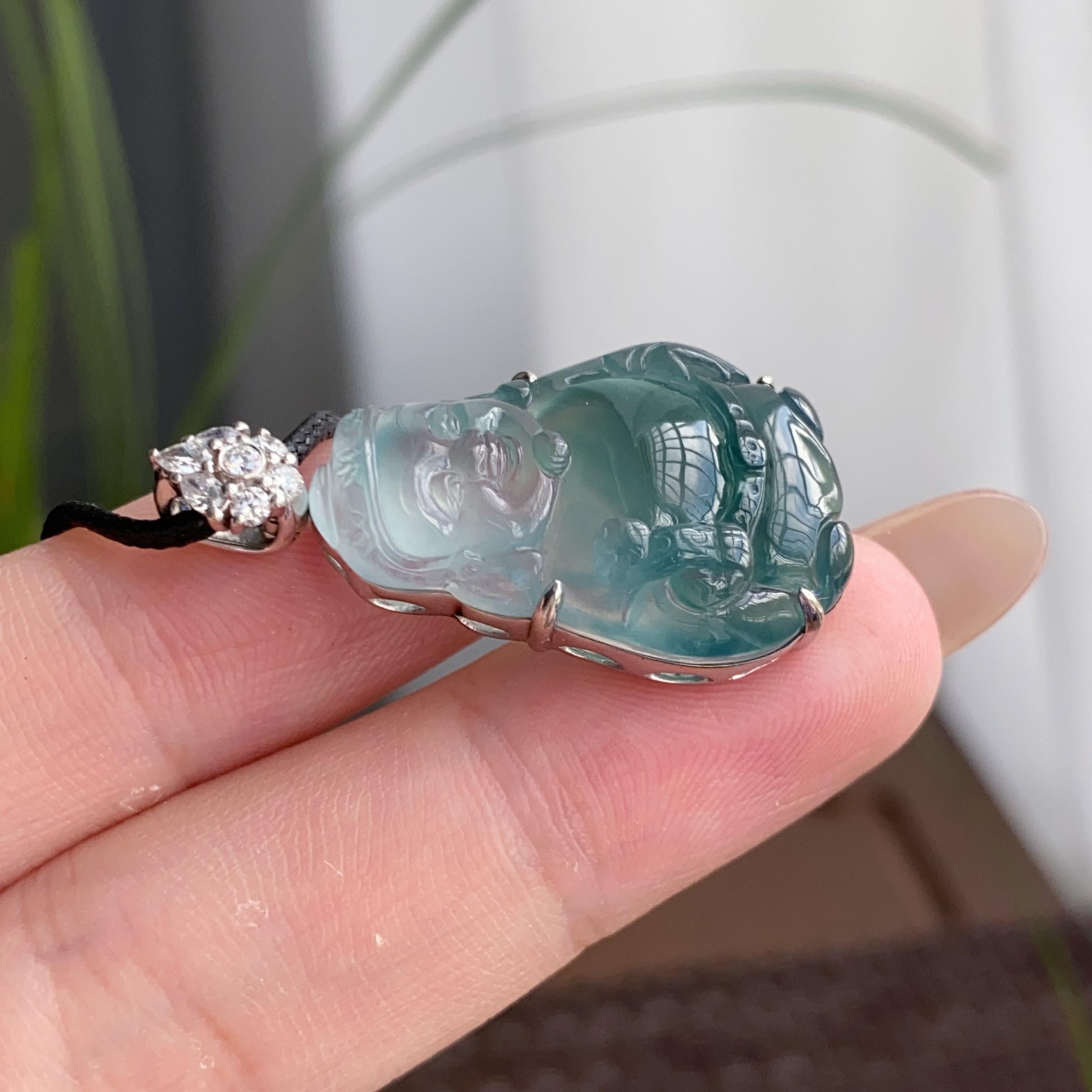 18k金钻镶冰种飘蓝财神吊坠（yc250173）