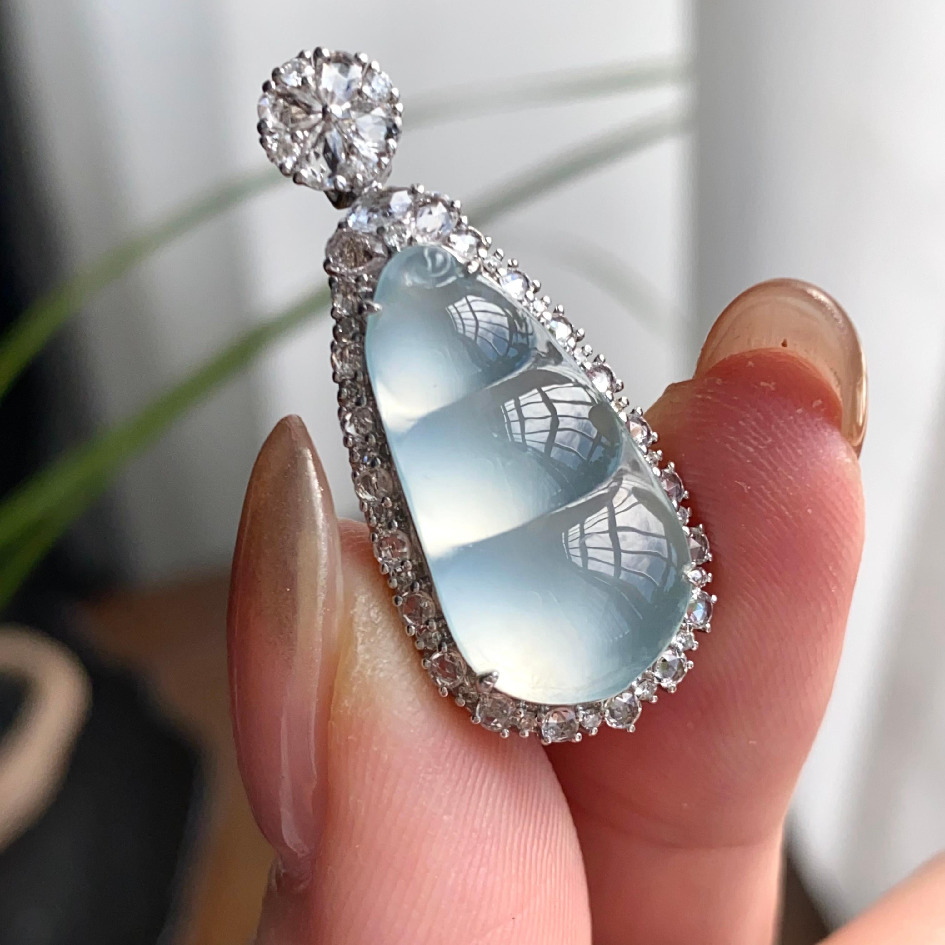 18k金钻镶冰玻种白月光福豆吊坠（yc262712）