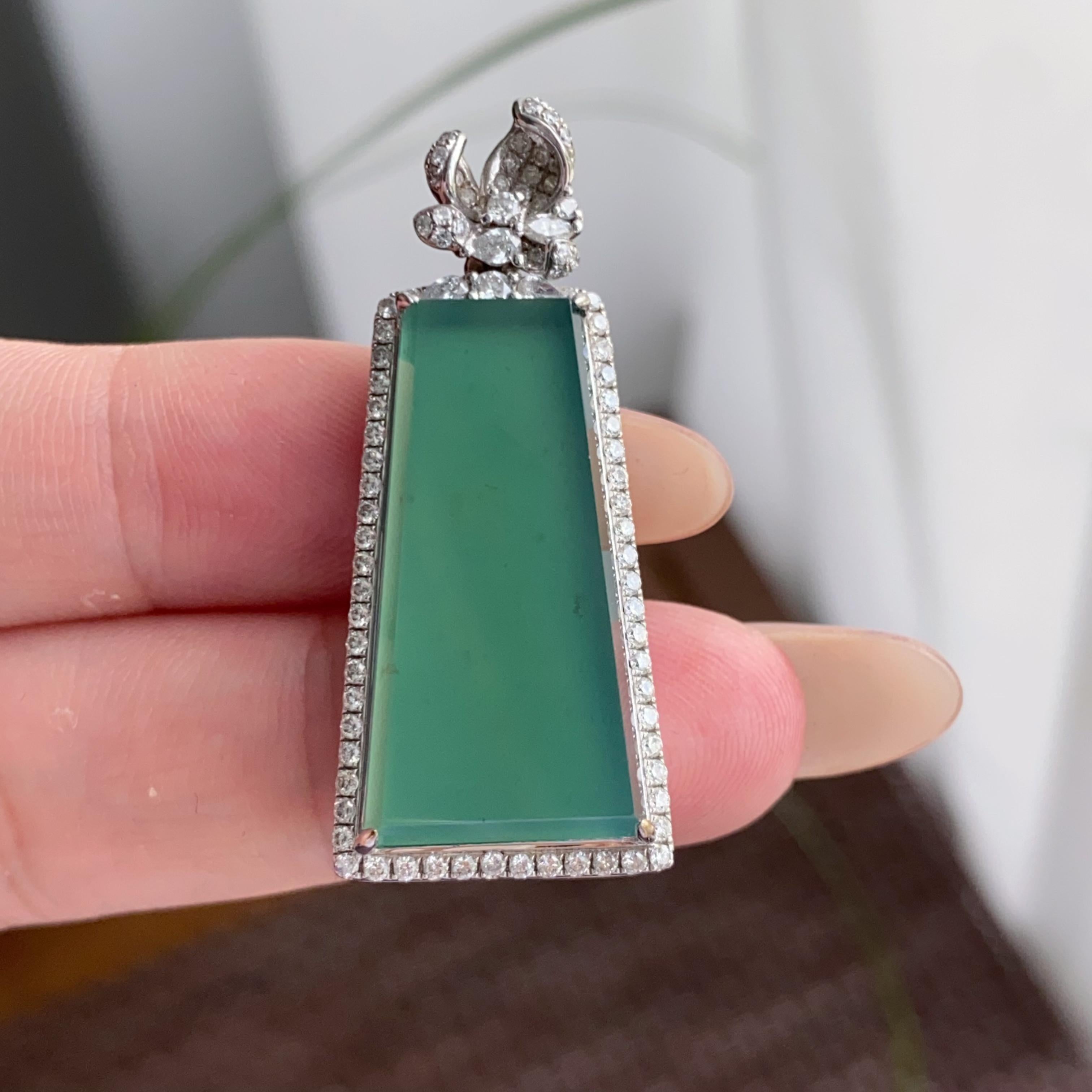 18k金钻镶冰种湖水绿无事牌吊坠（yc250216）