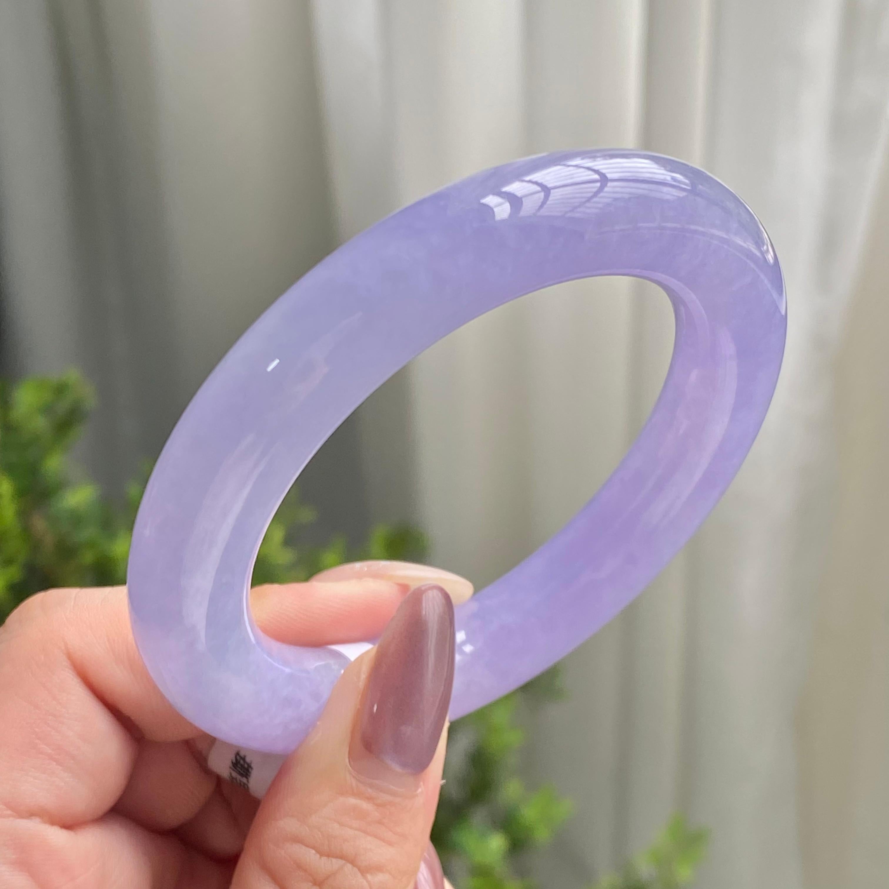 糯冰种紫罗兰圆条手镯（55圈）（yc199711）