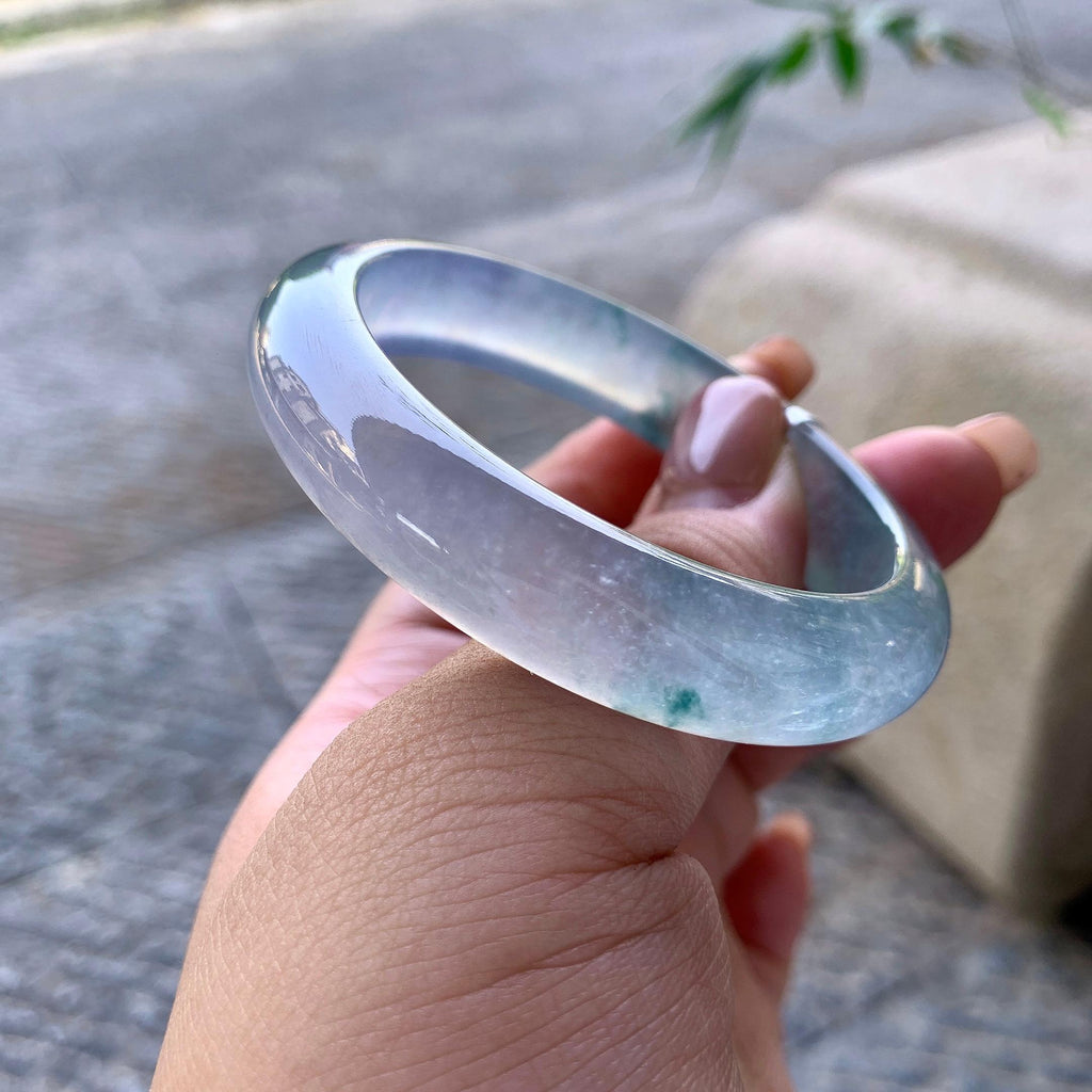 高冰种淡紫底飘绿花贵妃手镯 55.2圈口 天然缅甸A货翡翠（yc508661）