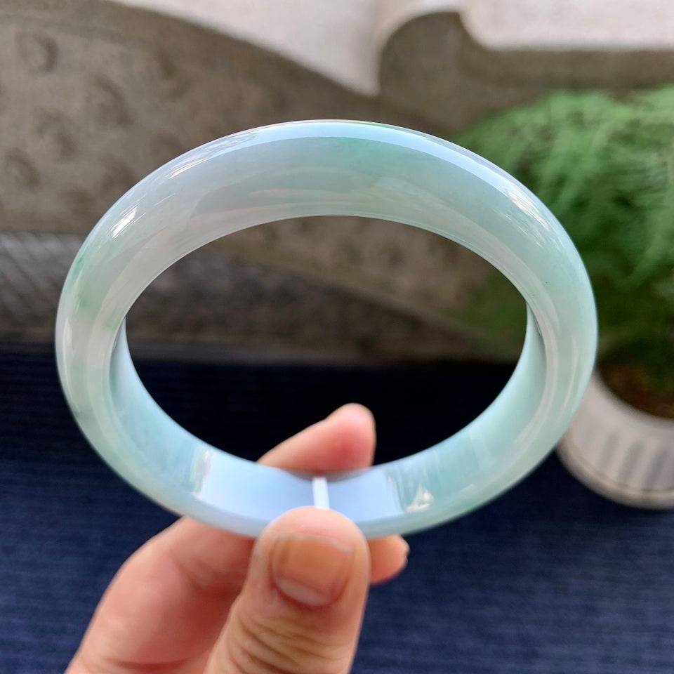 糯种飘绿花平安镯（59.5mm）（yc079311）